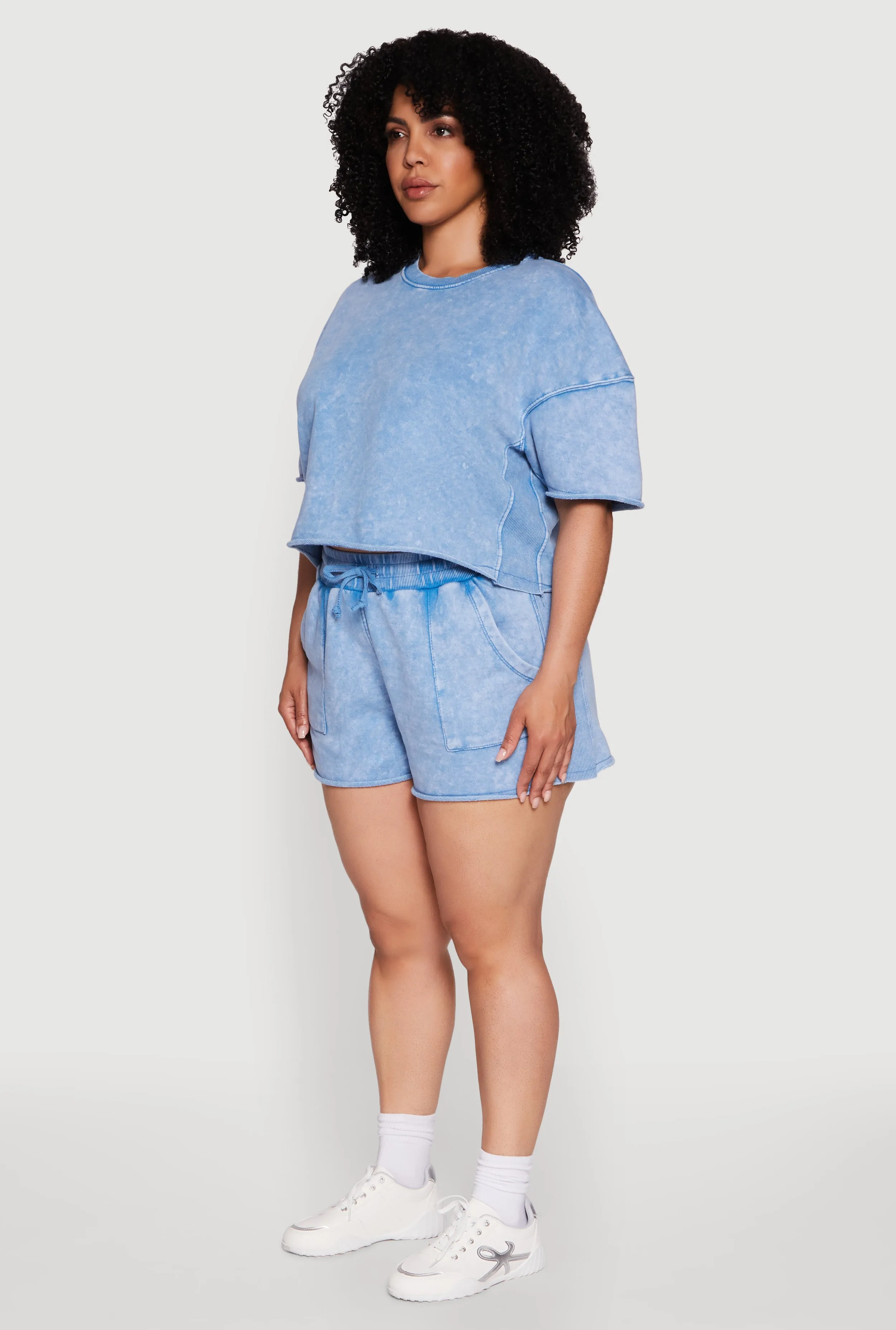 Plus Size Acid Wash Short Sleeve Cropped Sweatshirt sold by Rainbow product image thumbnail 5