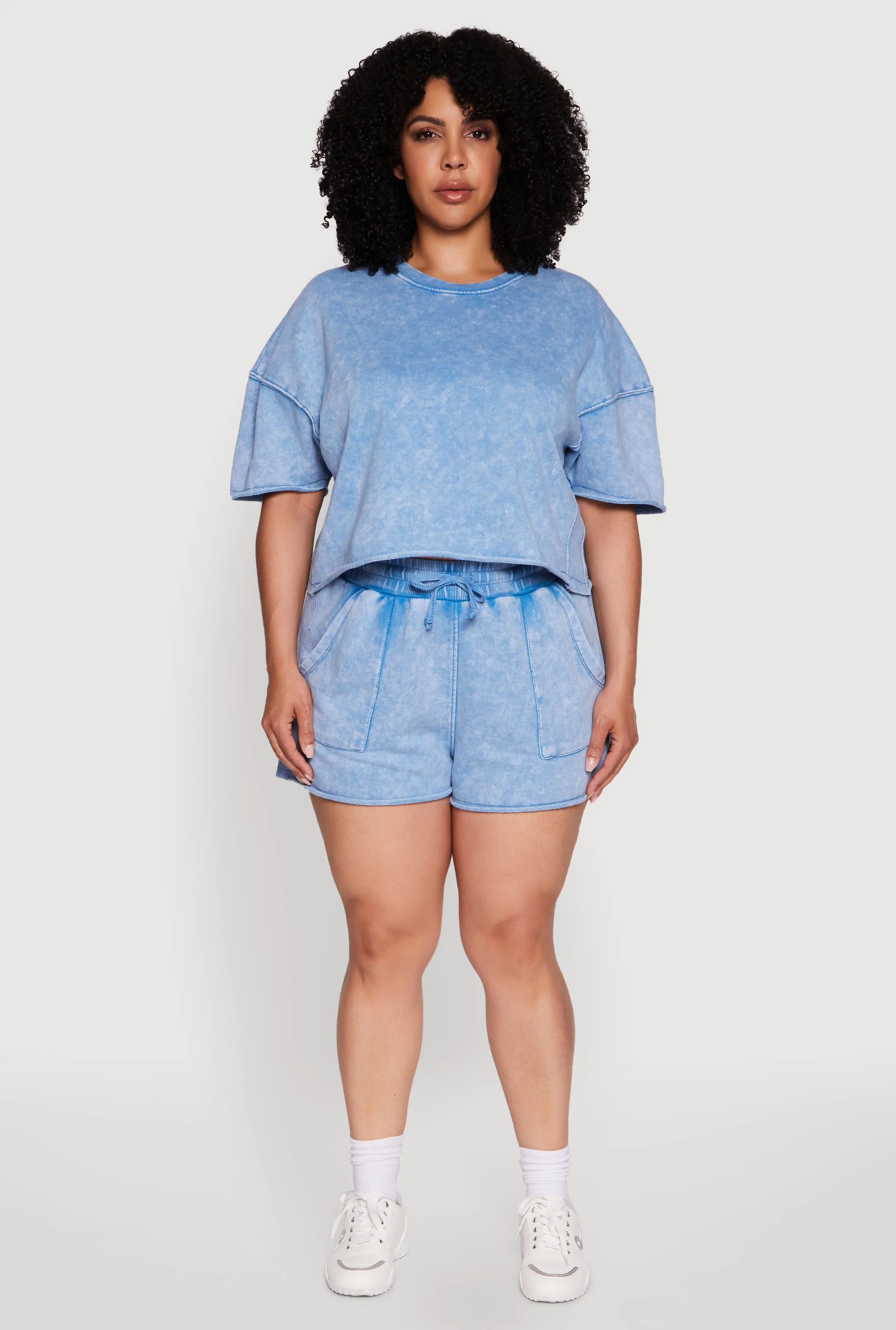 Plus Size Acid Wash Short Sleeve Cropped Sweatshirt sold by Rainbow product image thumbnail 3