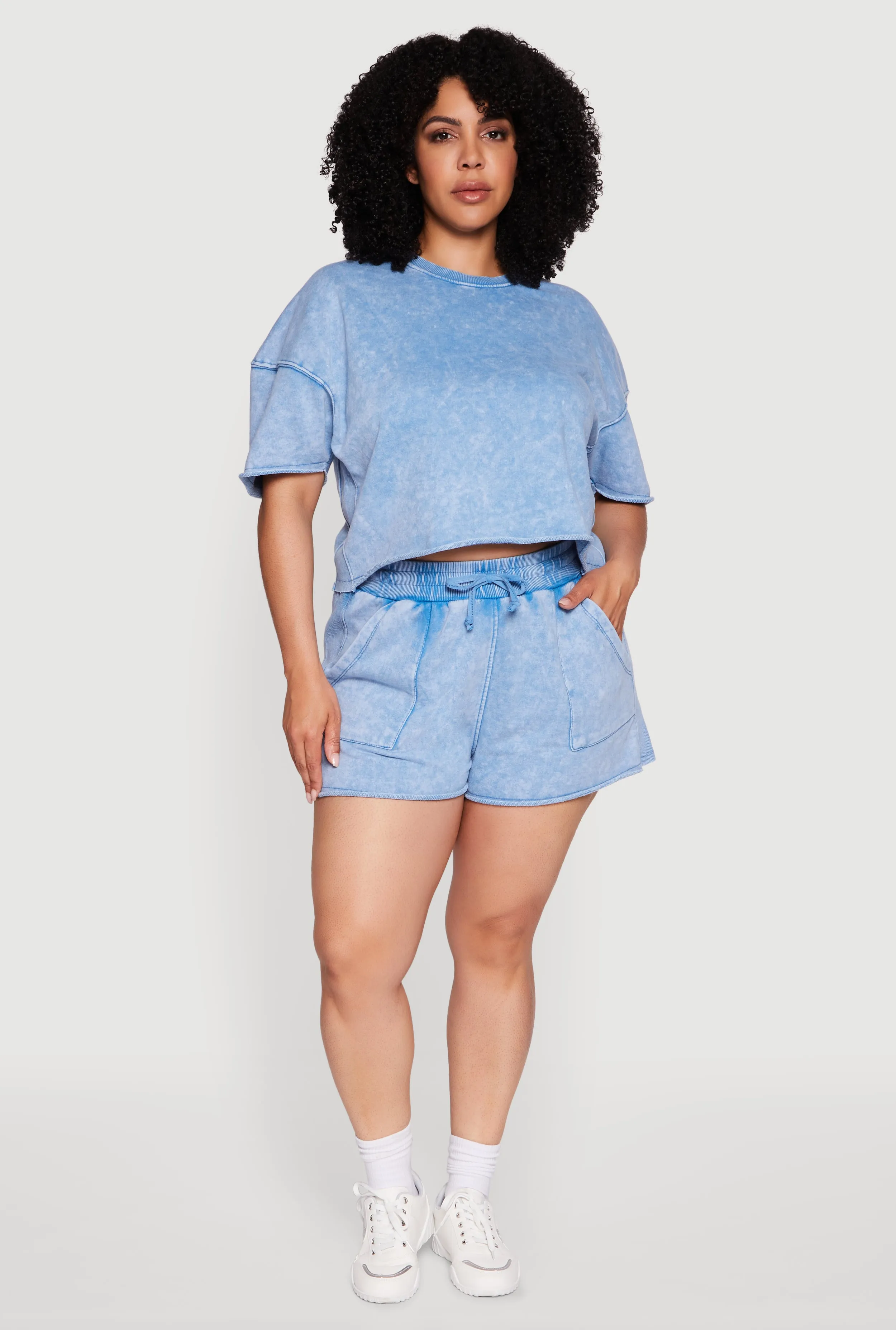 Plus Size Acid Wash Short Sleeve Cropped Sweatshirt sold by Rainbow product image thumbnail 2