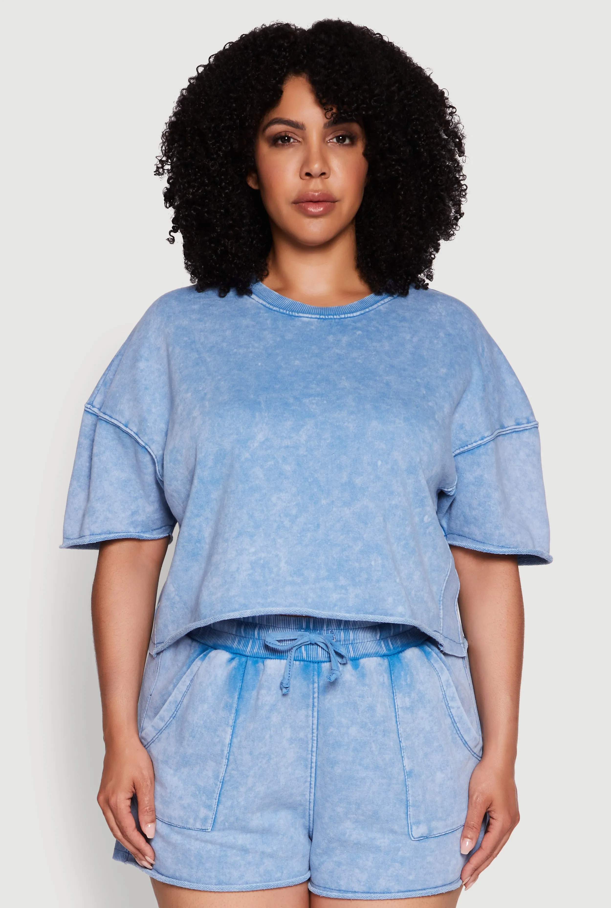 Plus Size Acid Wash Short Sleeve Cropped Sweatshirt sold by Rainbow