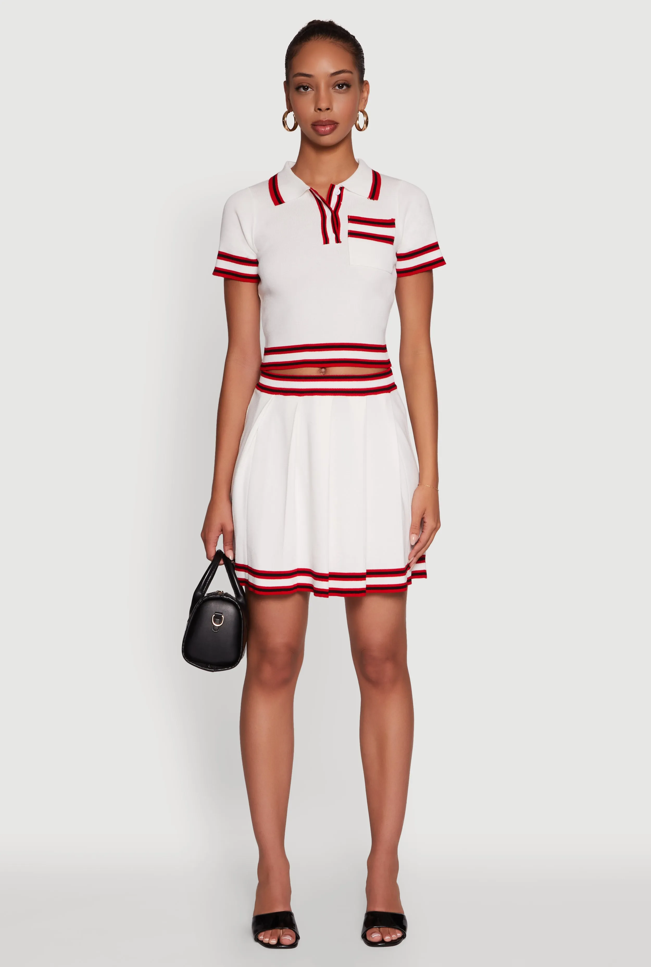 Daisy Varsity Stripe Trim Cropped Polo Shirt sold by Rainbow product image thumbnail 2