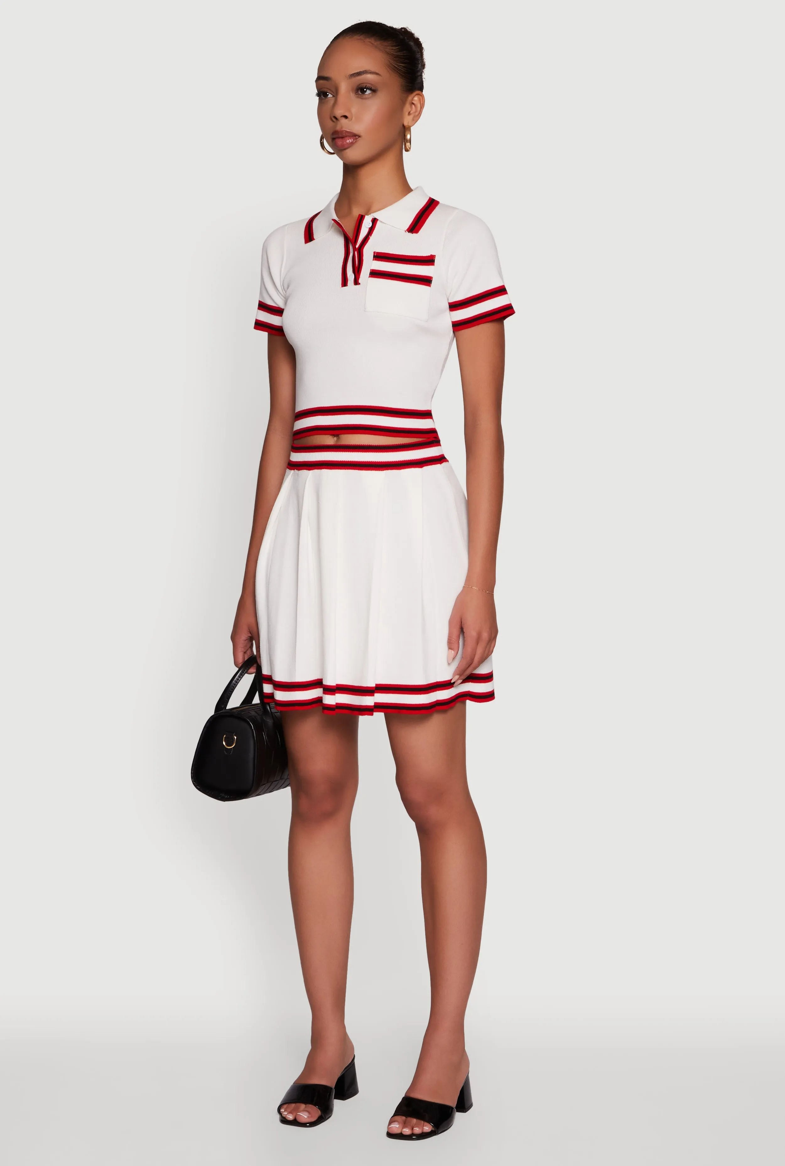 Daisy Varsity Stripe Trim Cropped Polo Shirt sold by Rainbow product image thumbnail 5