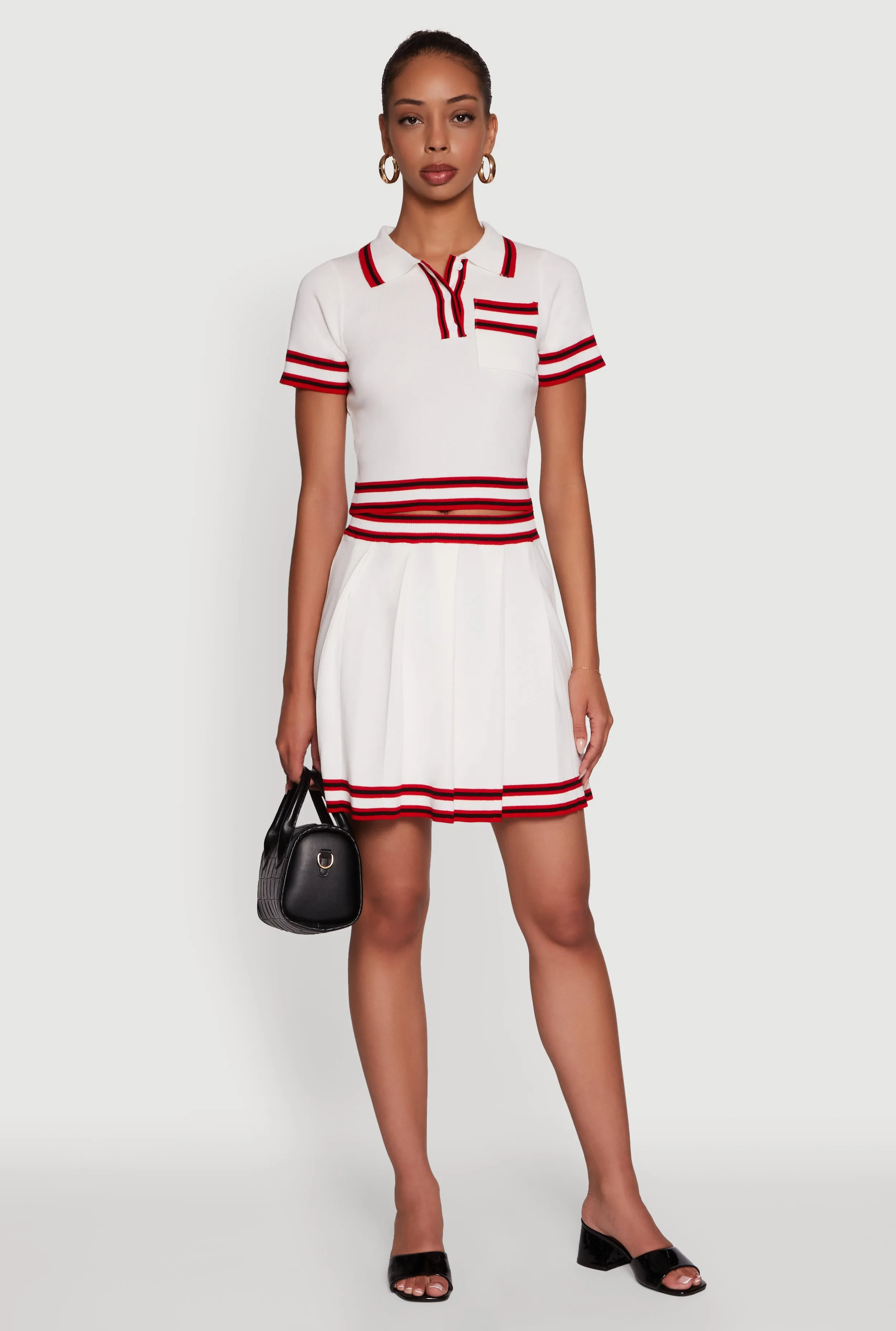 Daisy Varsity Stripe Trim Cropped Polo Shirt sold by Rainbow product image thumbnail 3