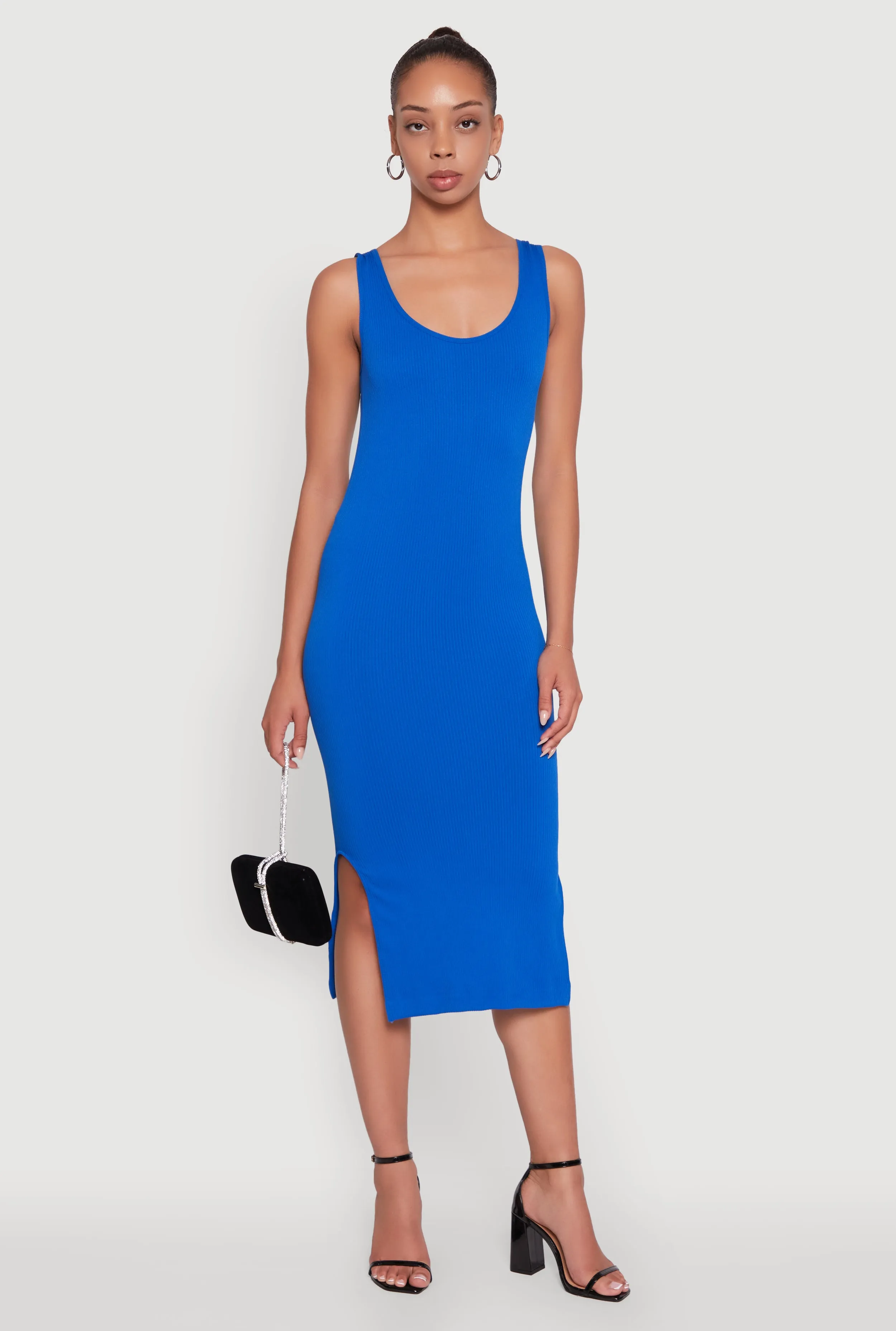 Rib Knit Scoop Neck Side Slit Tank Dress sold by Rainbow