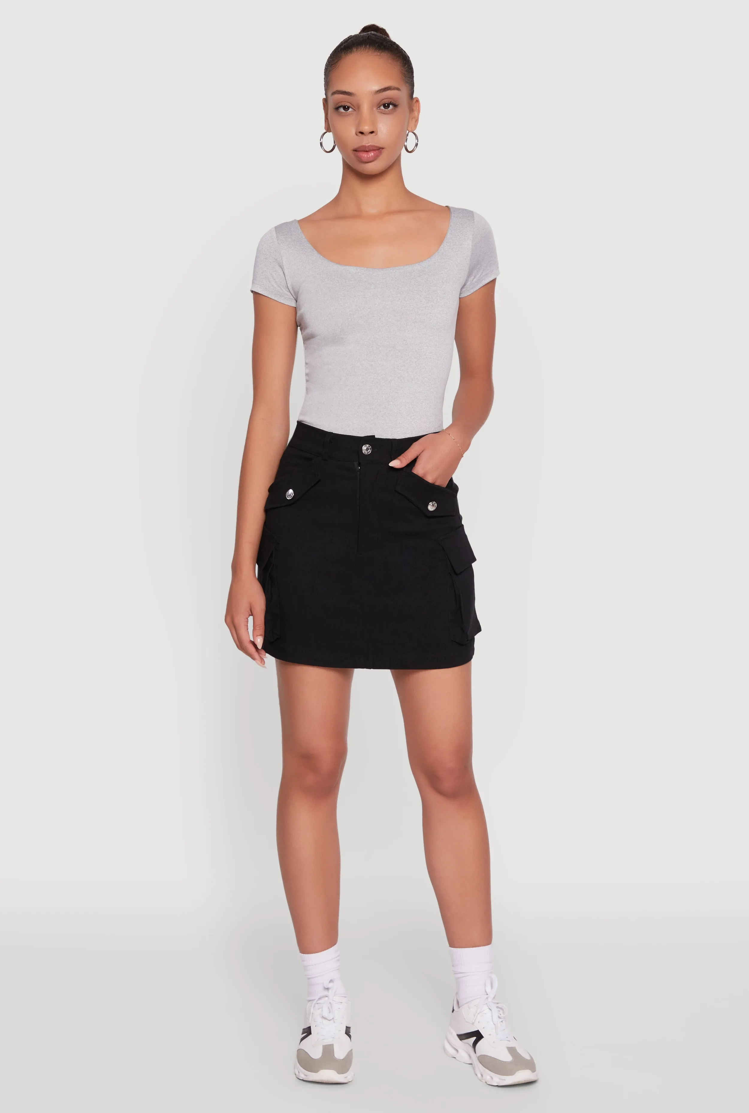 Trendy Flap Detail Cargo Pocket Skirt sold by Rainbow