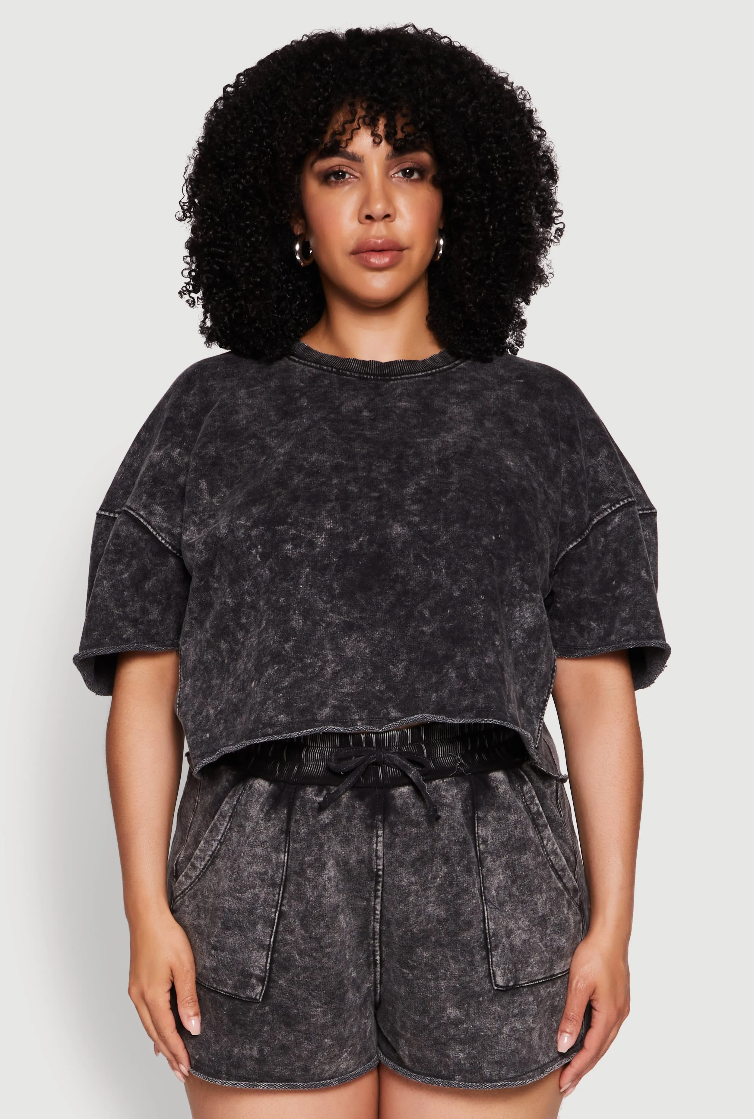 Plus Size Acid Wash Short Sleeve Cropped Sweatshirt sold by Rainbow