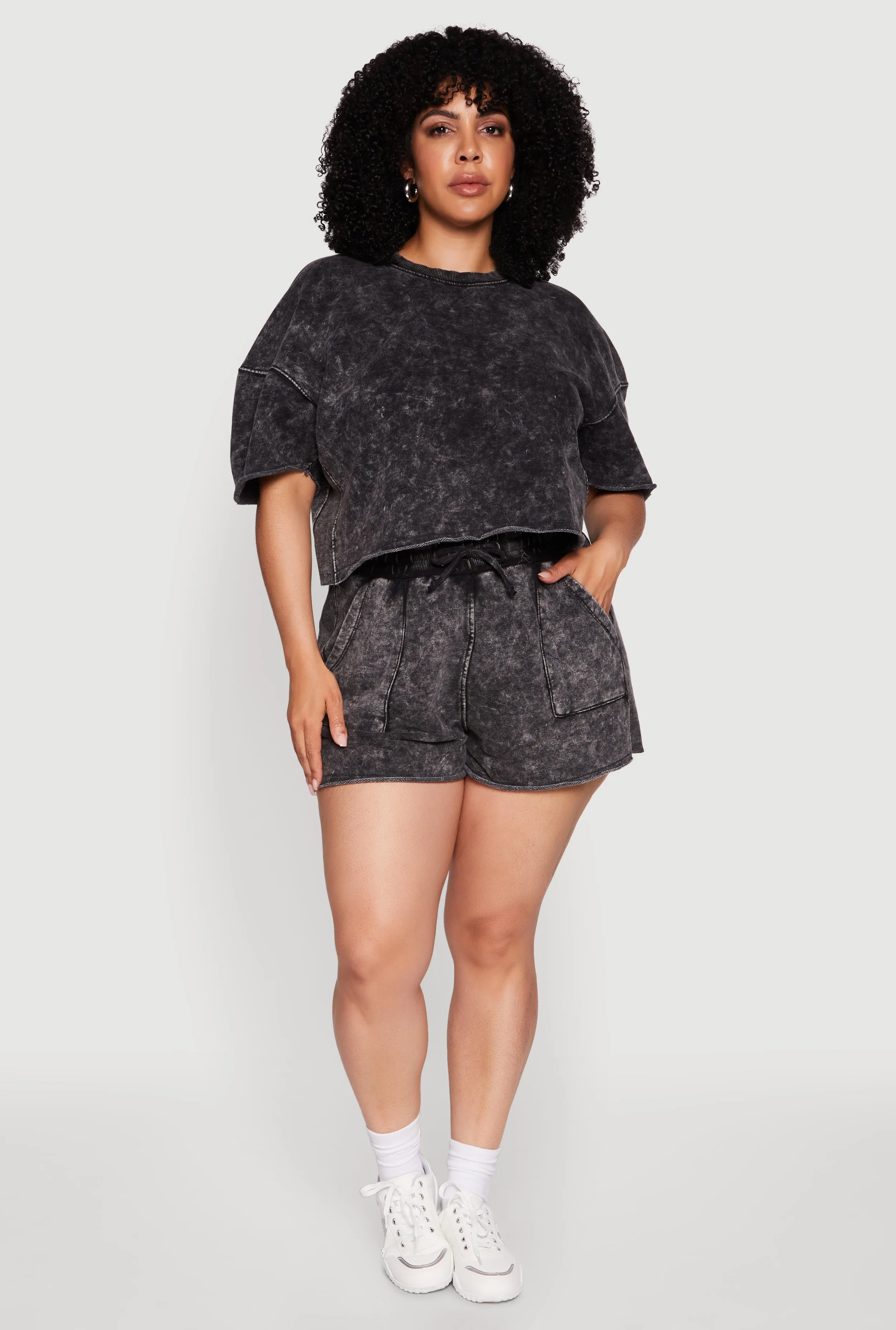 Plus Size Acid Wash Short Sleeve Cropped Sweatshirt sold by Rainbow product image thumbnail 2