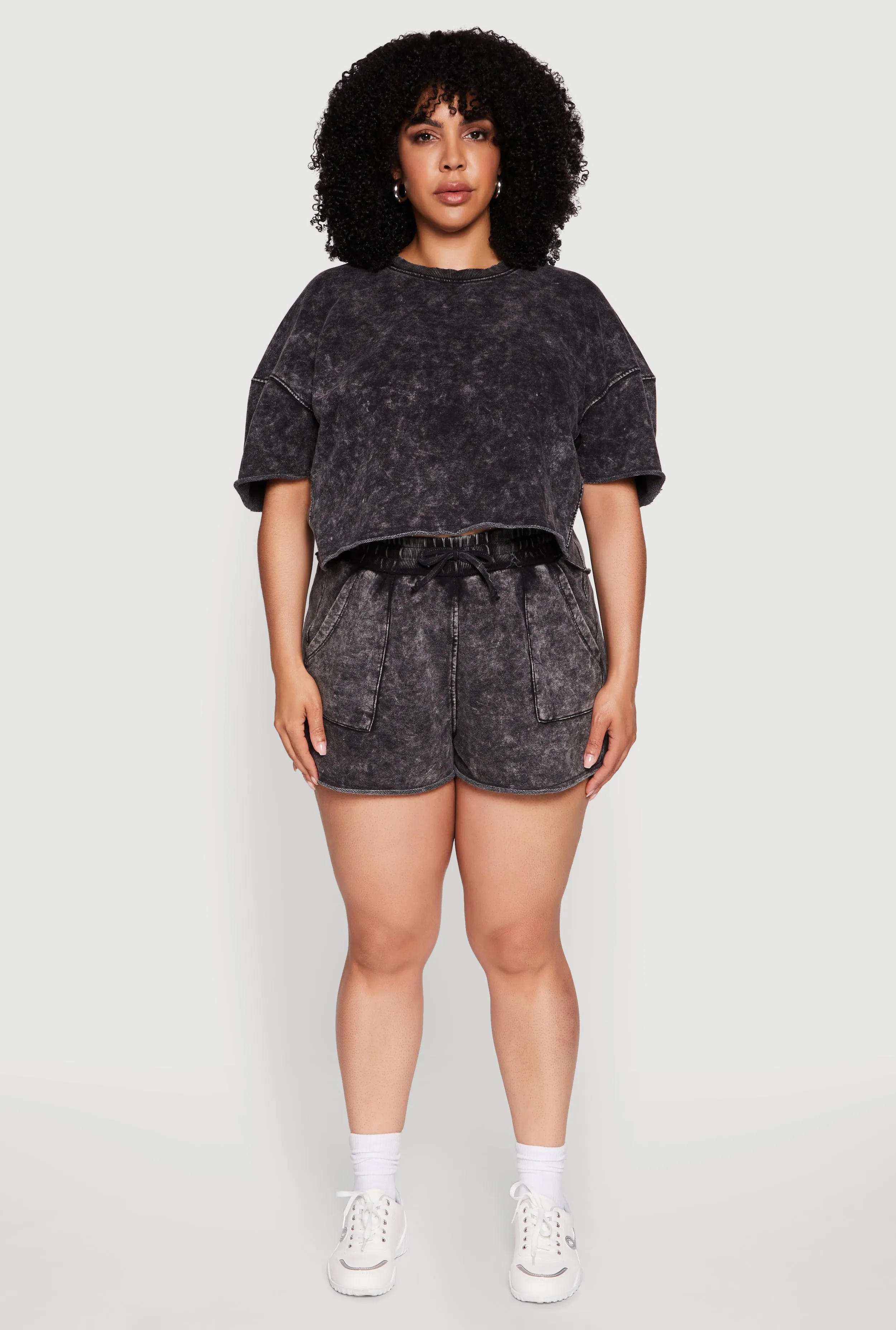 Plus Size Acid Wash Short Sleeve Cropped Sweatshirt sold by Rainbow product image thumbnail 3