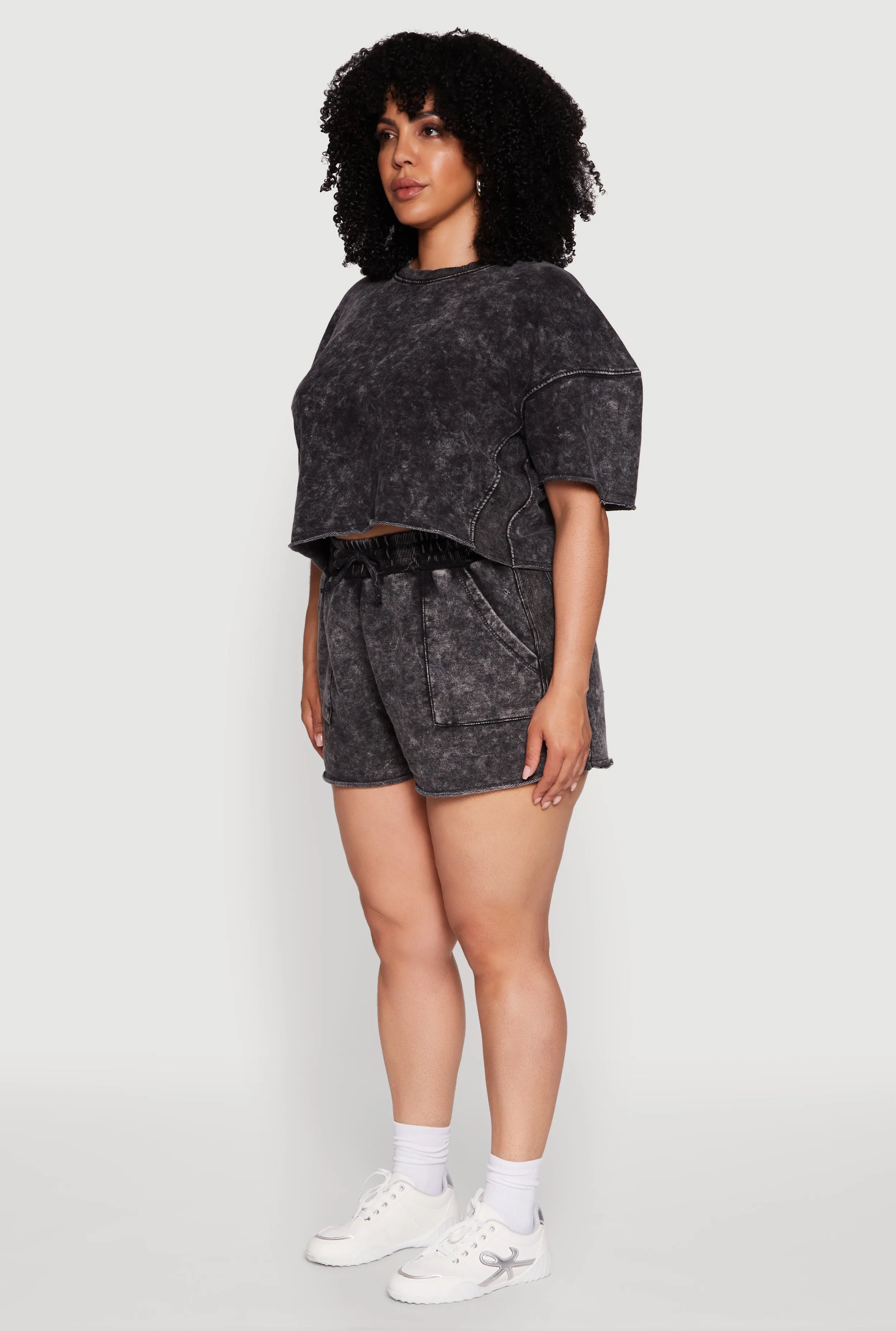 Plus Size Acid Wash Short Sleeve Cropped Sweatshirt sold by Rainbow product image thumbnail 5