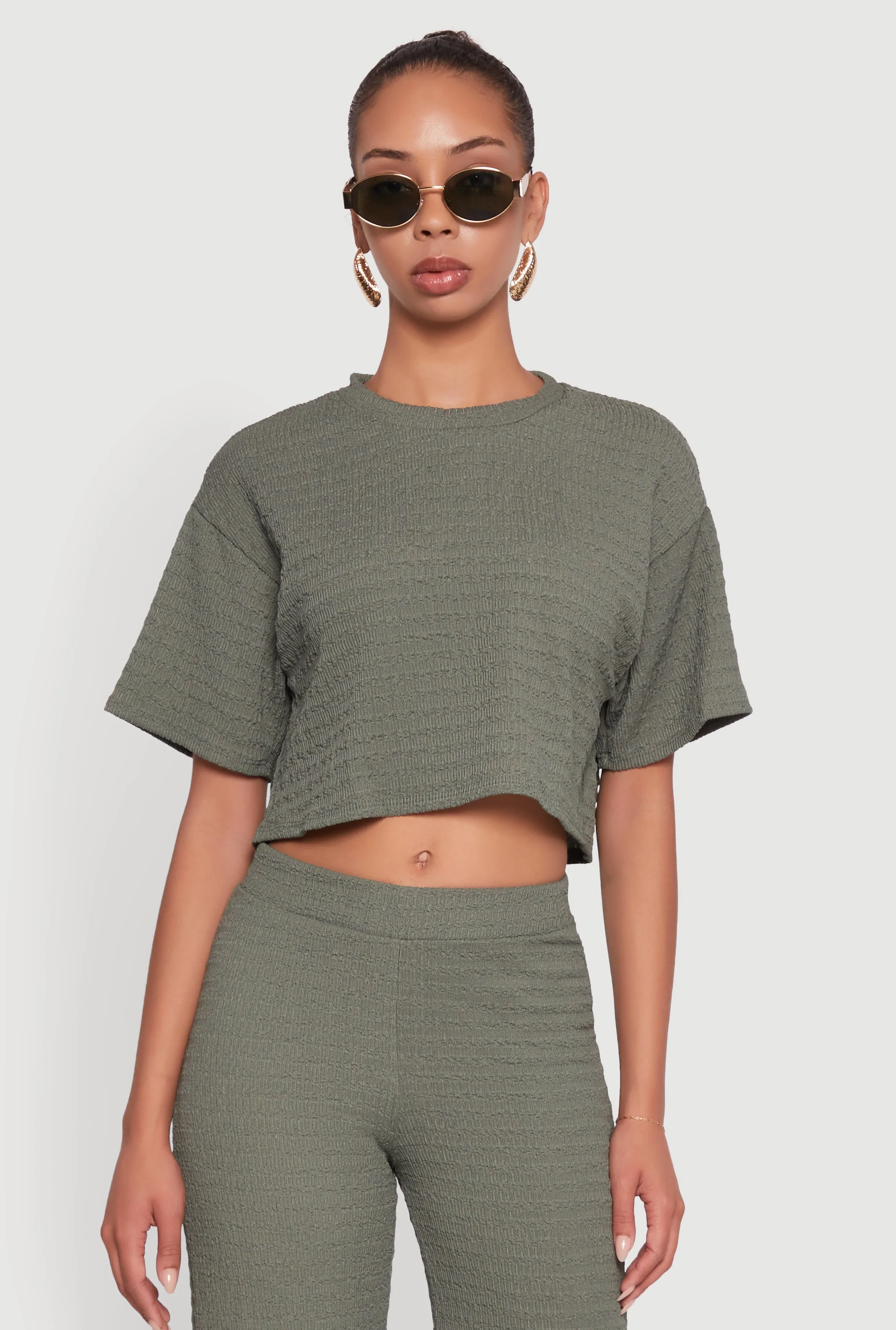 Textured Knit Boxy Crop Top sold by Rainbow