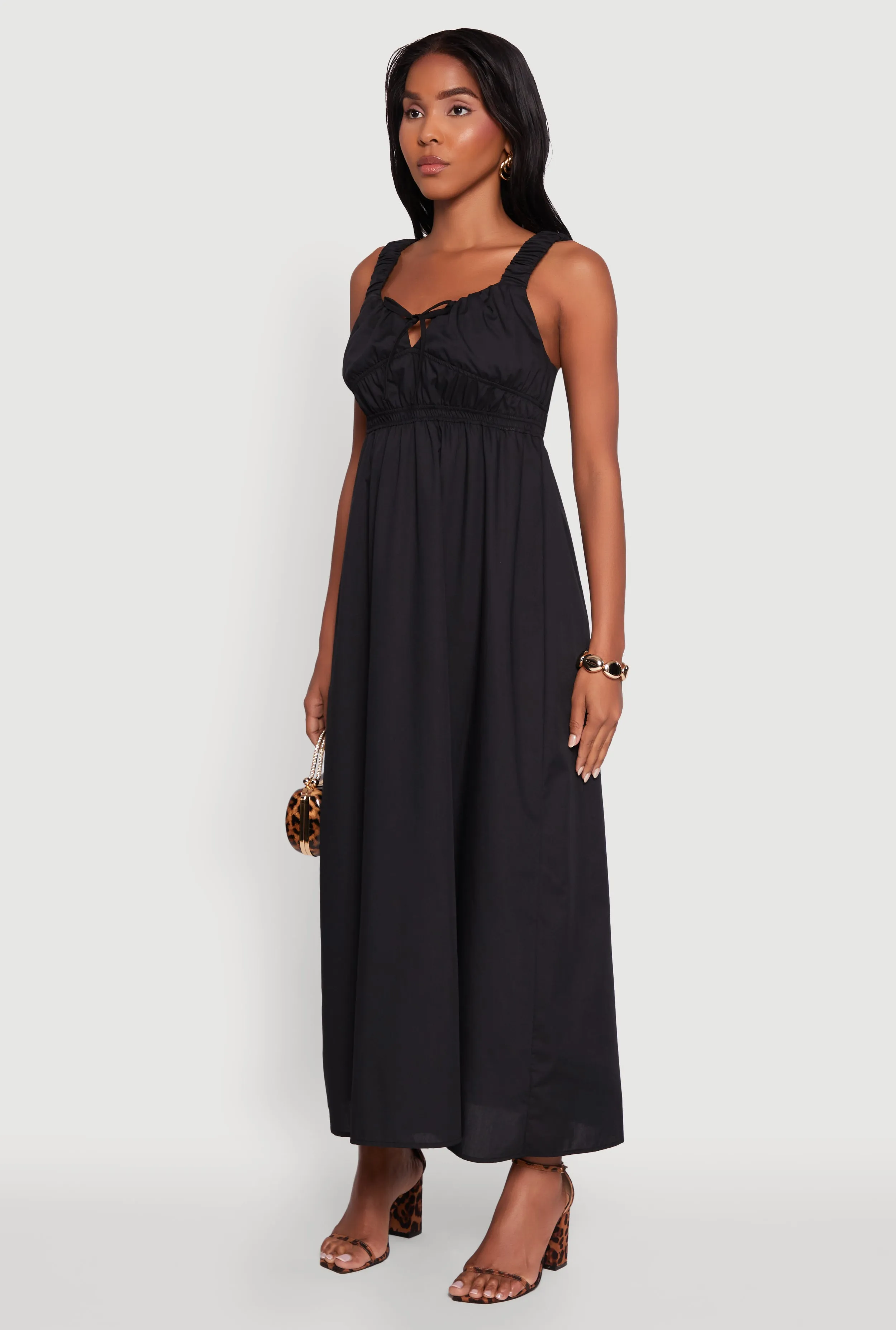 Poplin Sleeveless Scoop Neck Tie Front Maxi Dress sold by Rainbow product image thumbnail 3