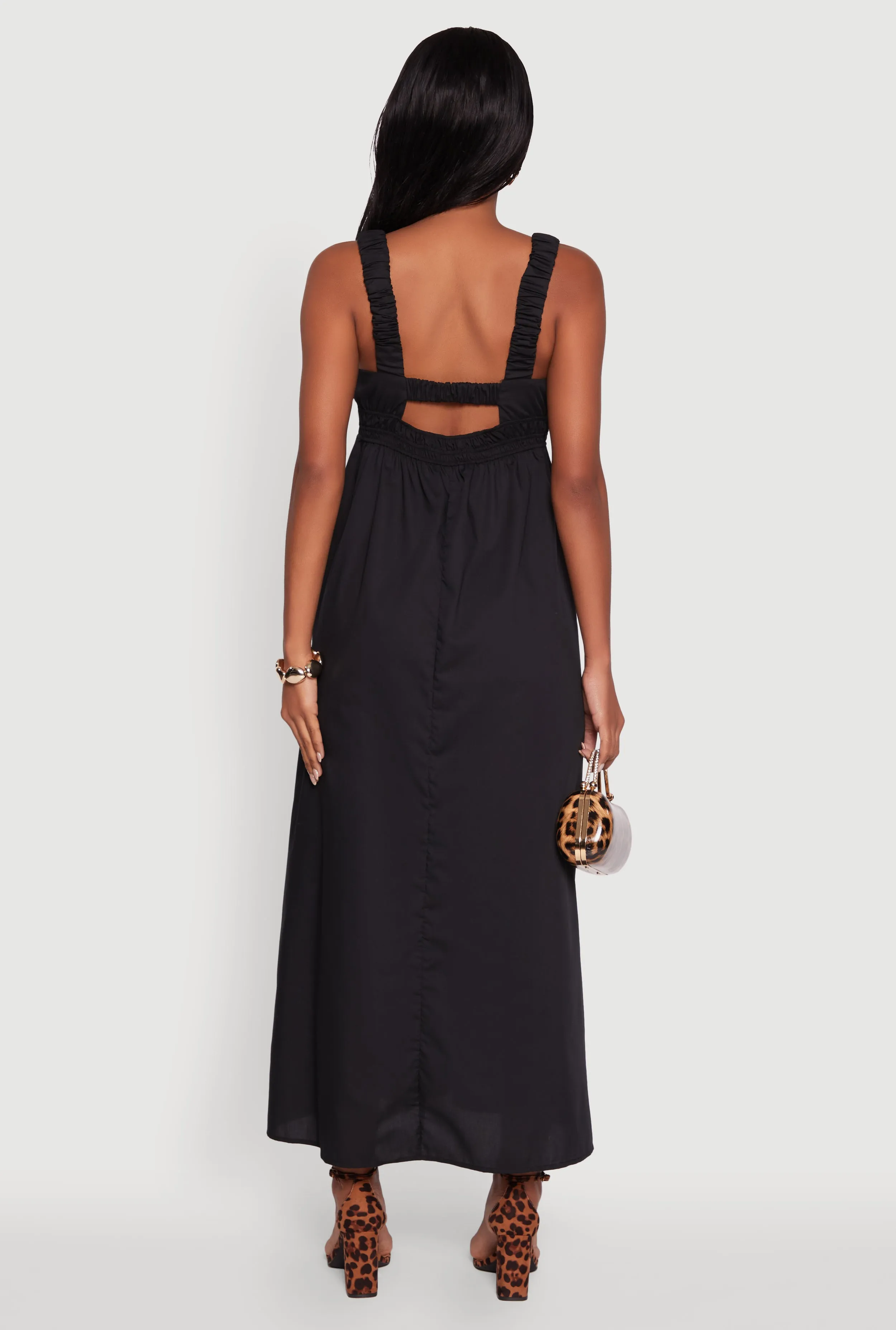 Poplin Sleeveless Scoop Neck Tie Front Maxi Dress sold by Rainbow product image thumbnail 5