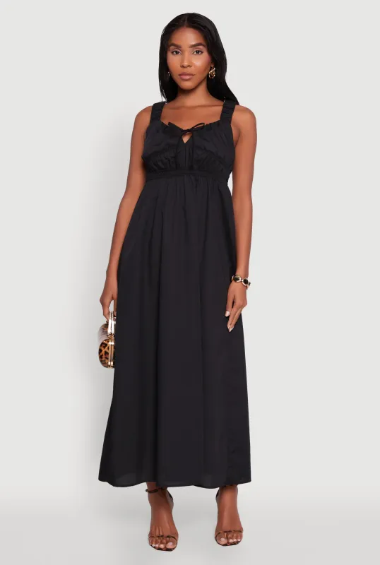 Poplin Sleeveless Scoop Neck Tie Front Maxi Dress sold by Rainbow