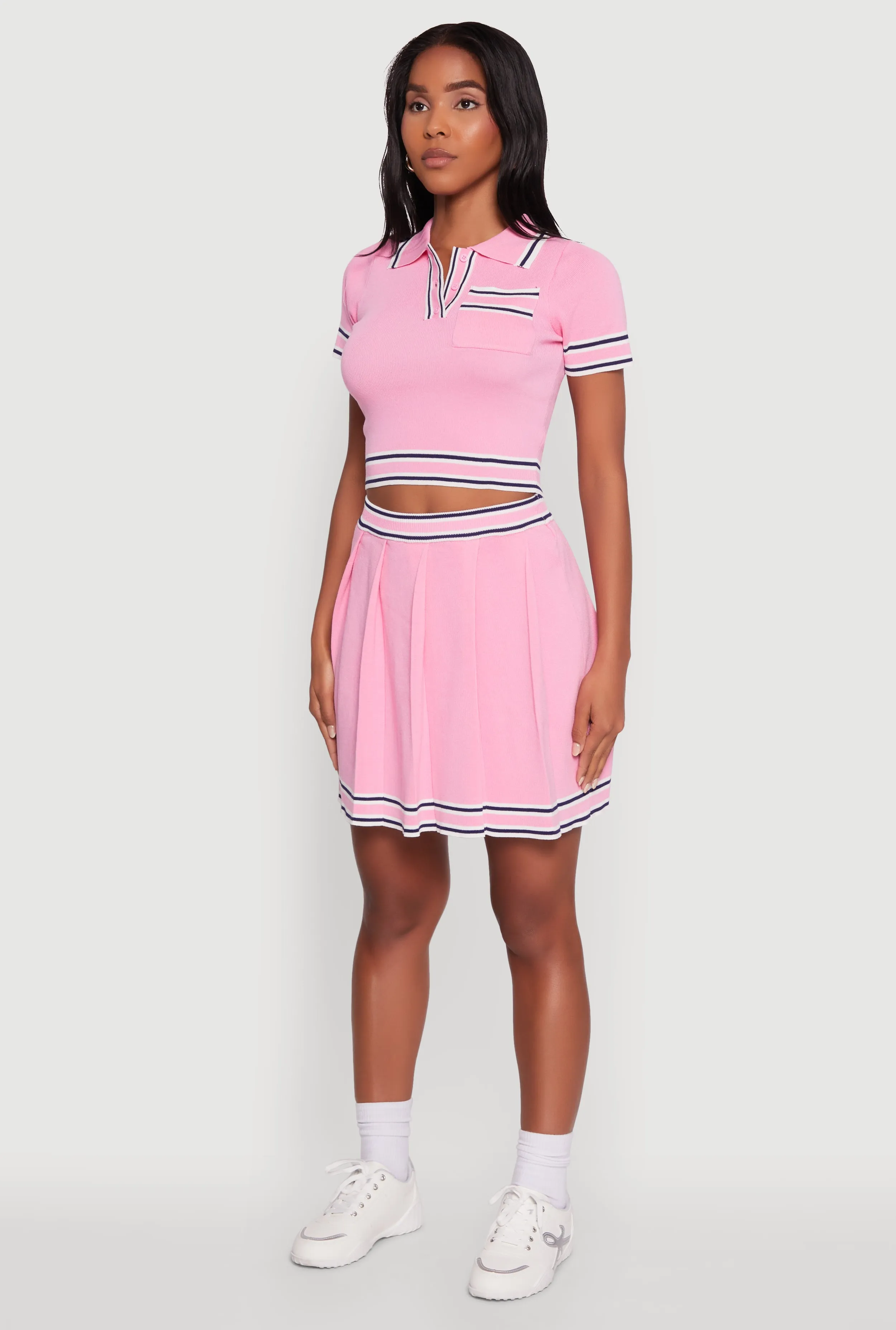 Daisy Varsity Stripe Trim Cropped Polo Shirt sold by Rainbow product image thumbnail 5