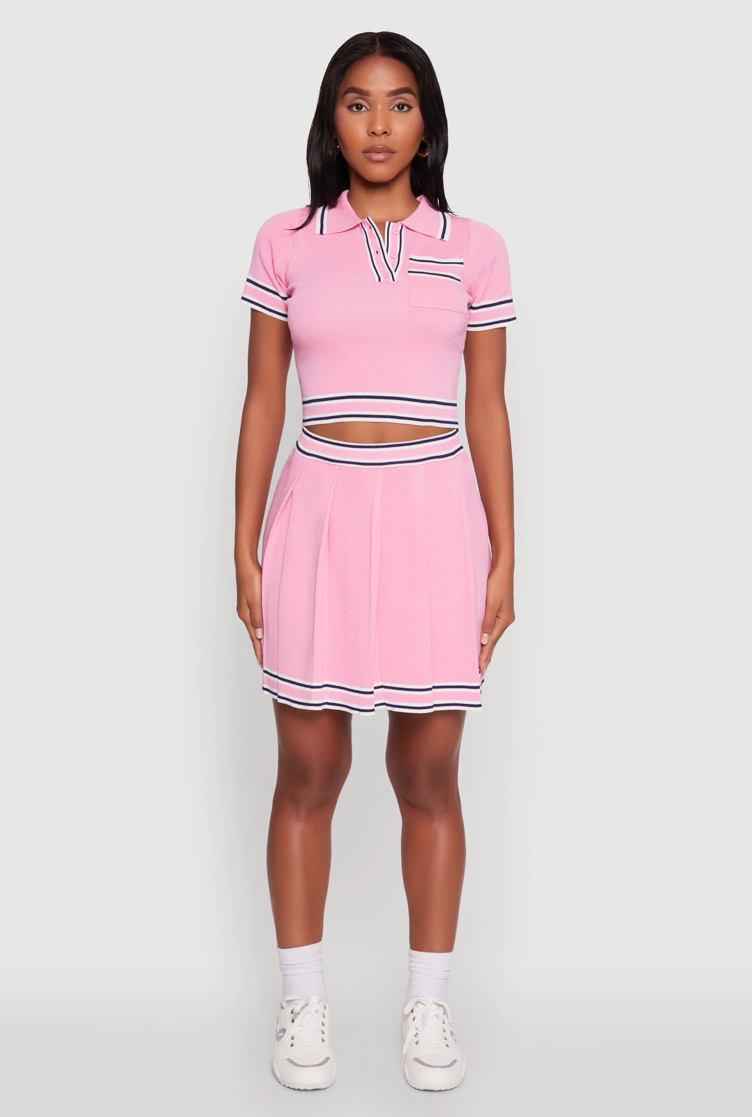 Daisy Varsity Stripe Trim Cropped Polo Shirt sold by Rainbow product image thumbnail 3