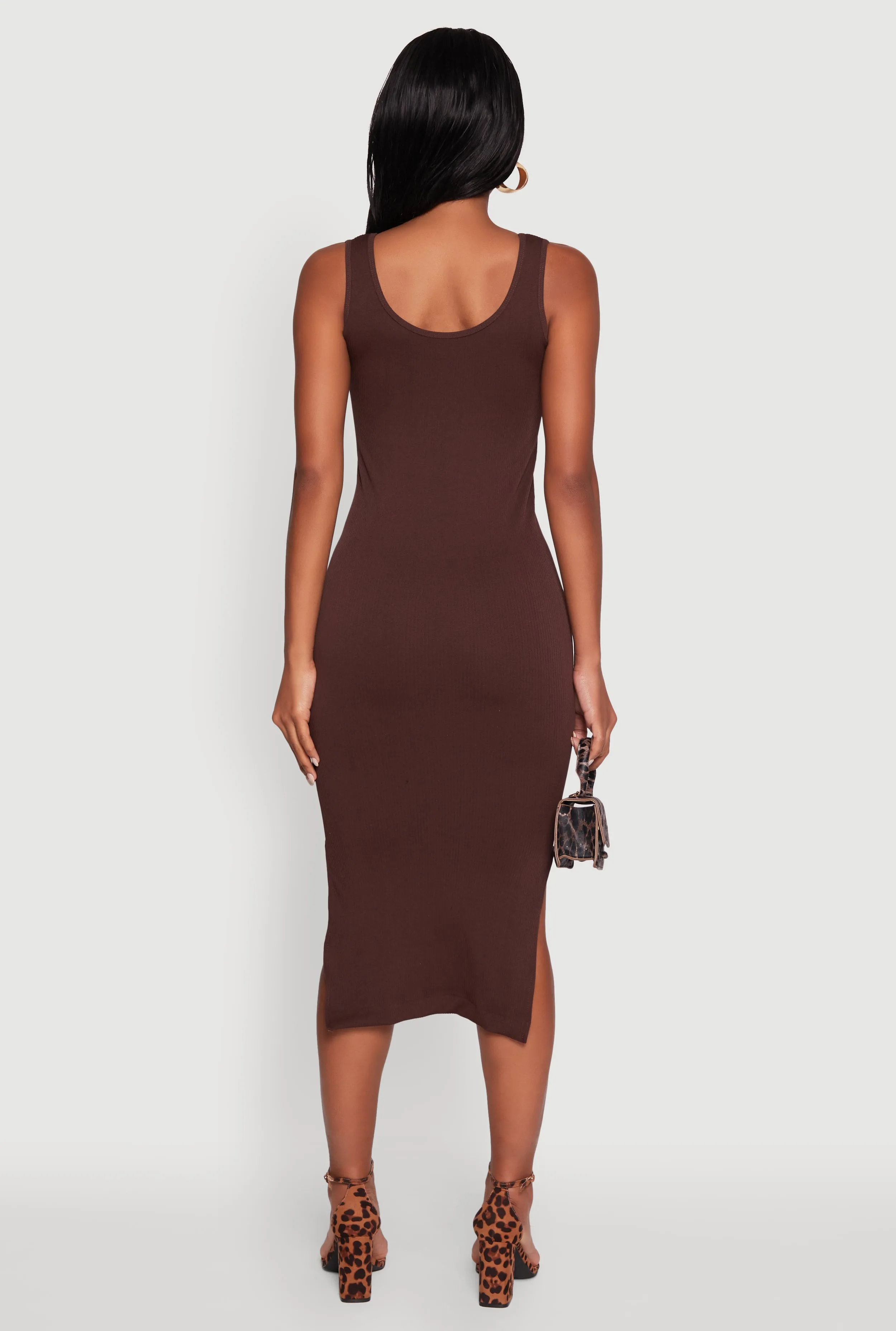 Rib Knit Scoop Neck Side Slit Tank Dress sold by Rainbow product image thumbnail 5