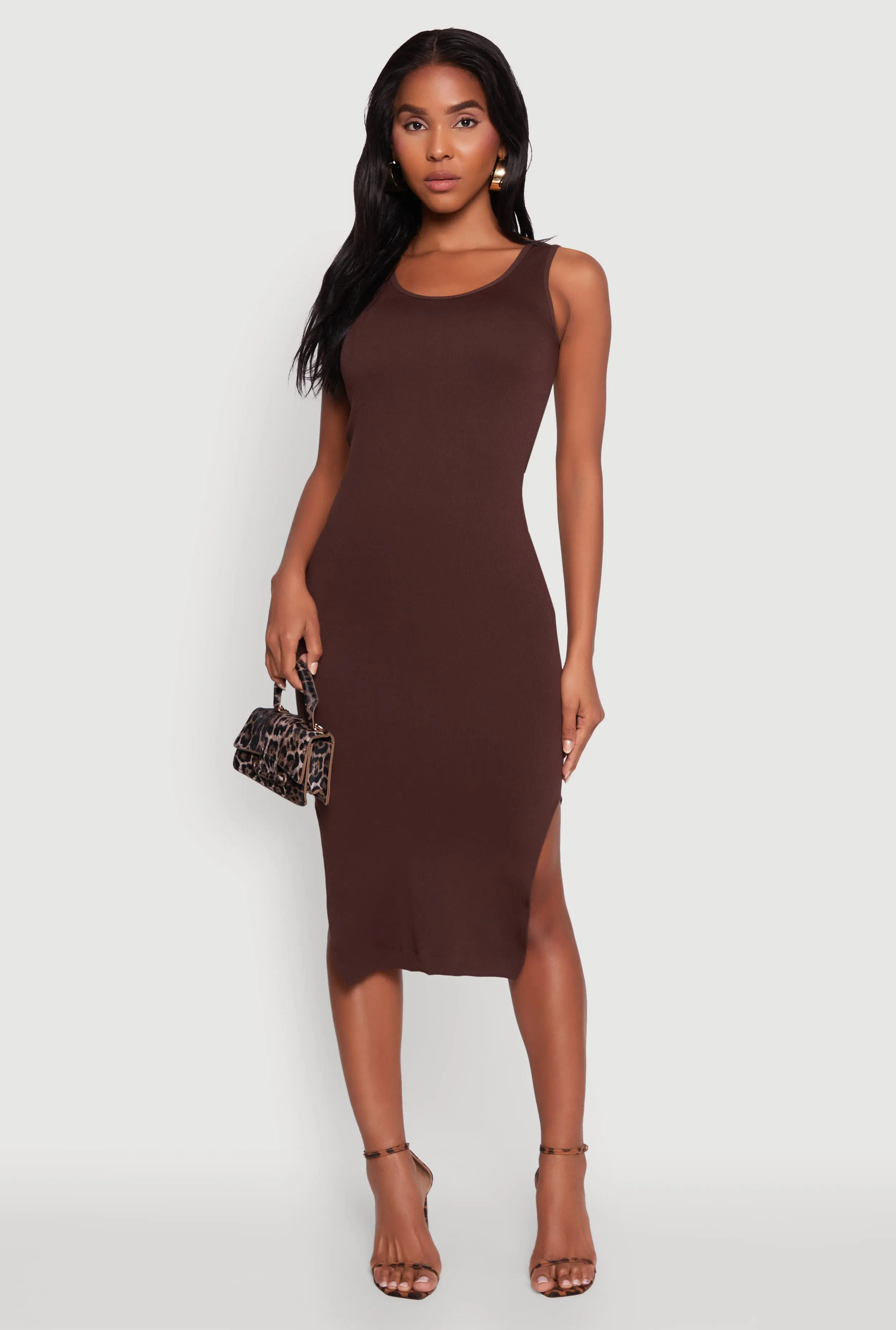 Rib Knit Scoop Neck Side Slit Tank Dress sold by Rainbow