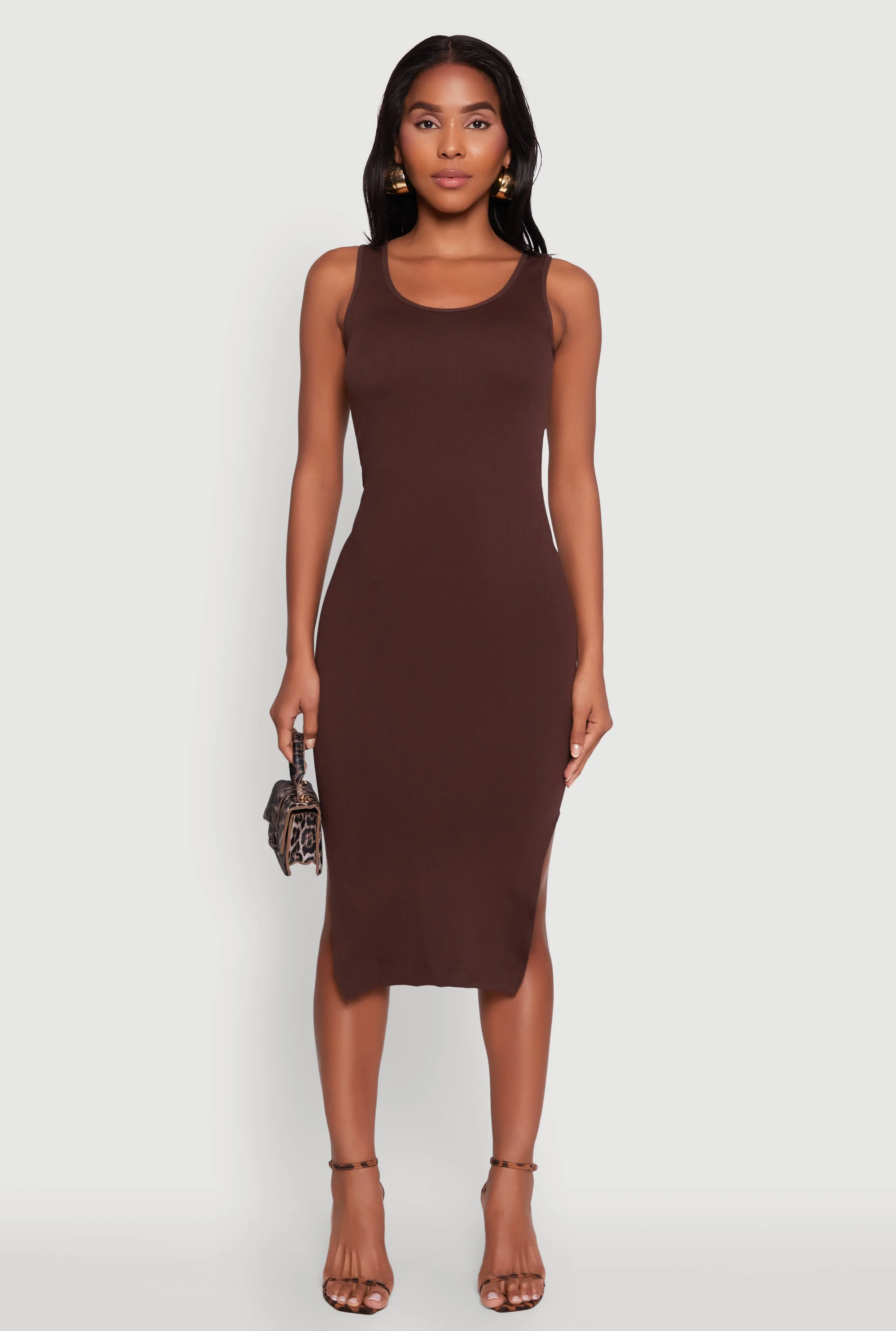 Rib Knit Scoop Neck Side Slit Tank Dress sold by Rainbow product image thumbnail 2