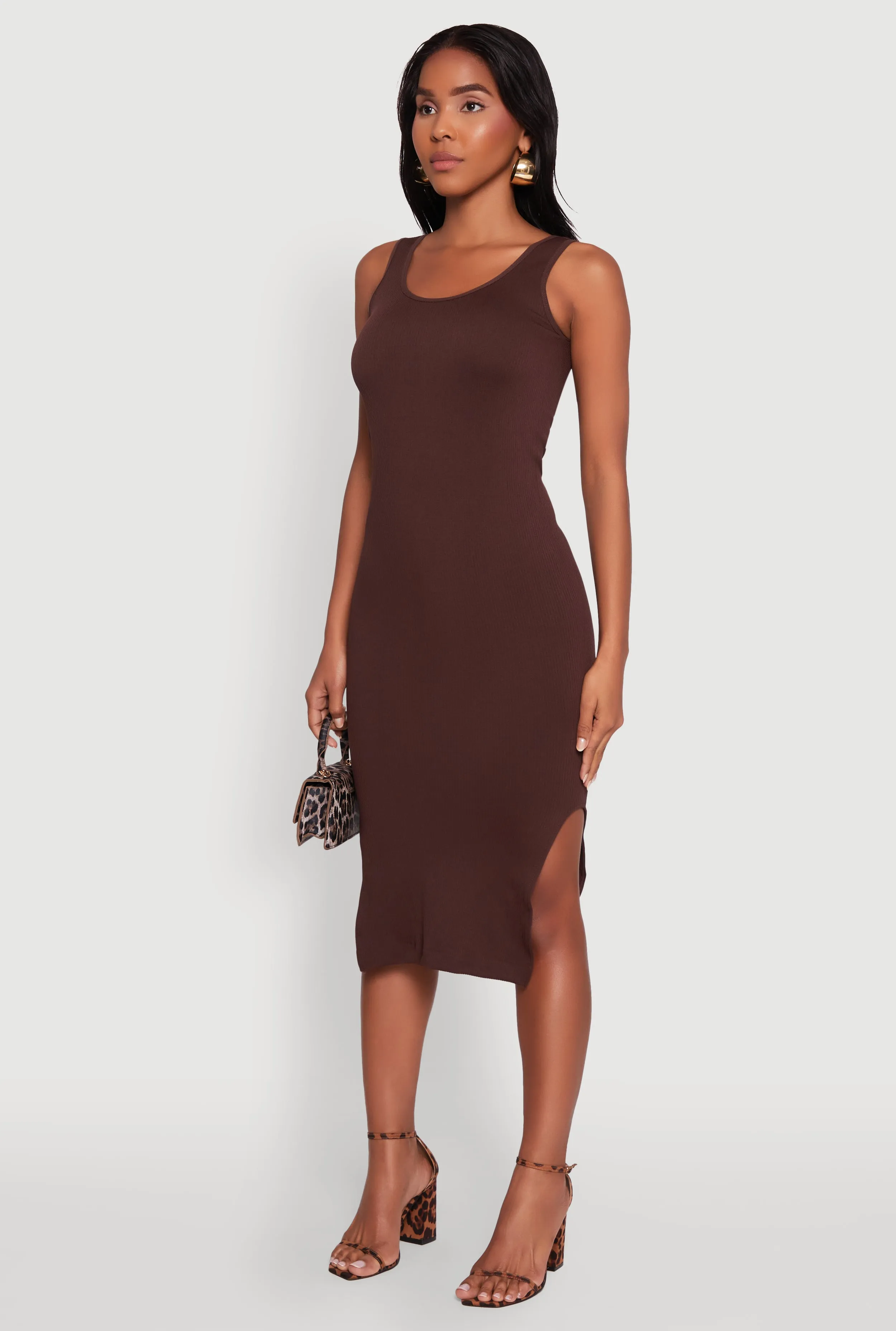 Rib Knit Scoop Neck Side Slit Tank Dress sold by Rainbow product image thumbnail 3