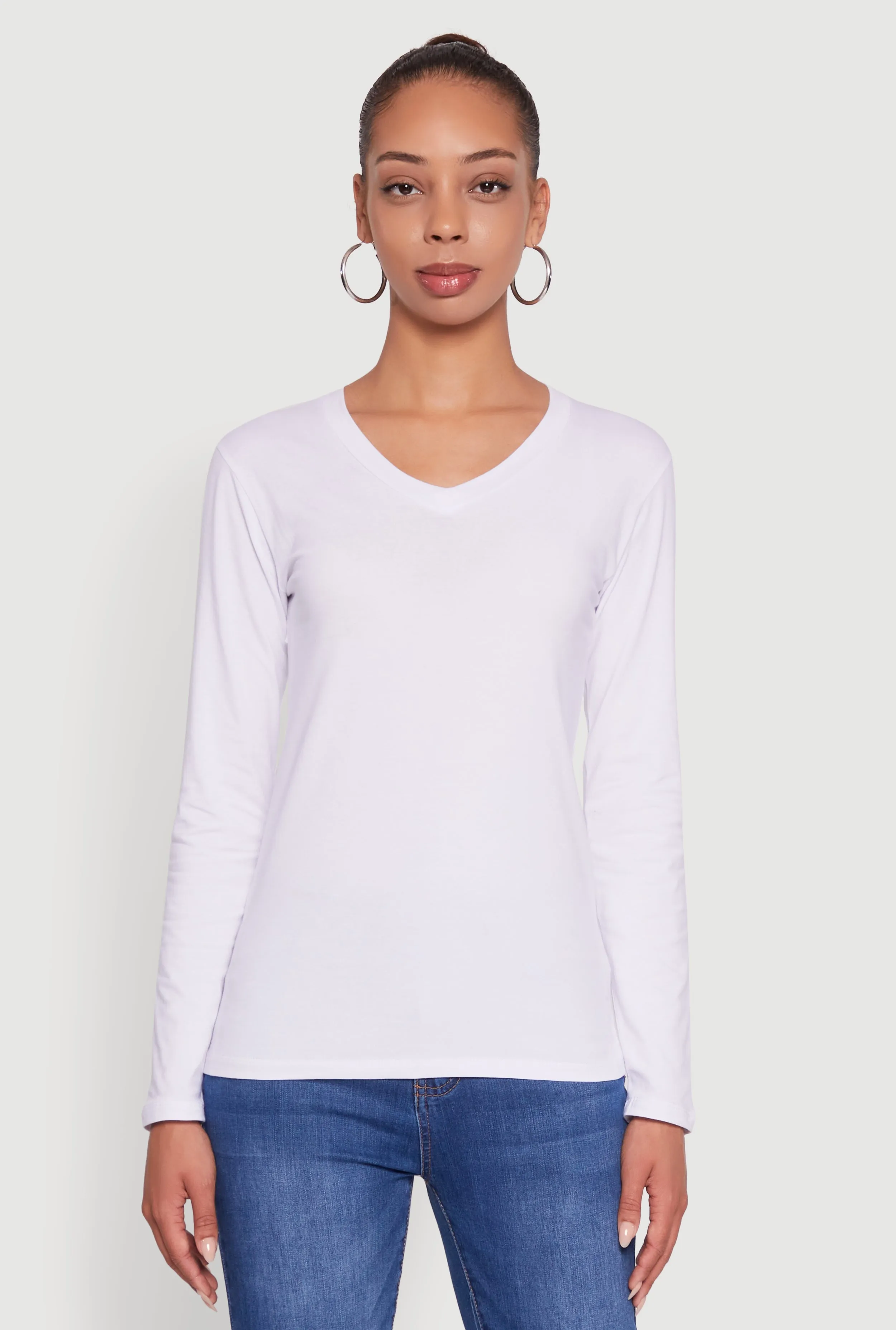 V-Neck Long Sleeve Solid T-Shirt sold by Rainbow product image thumbnail 2