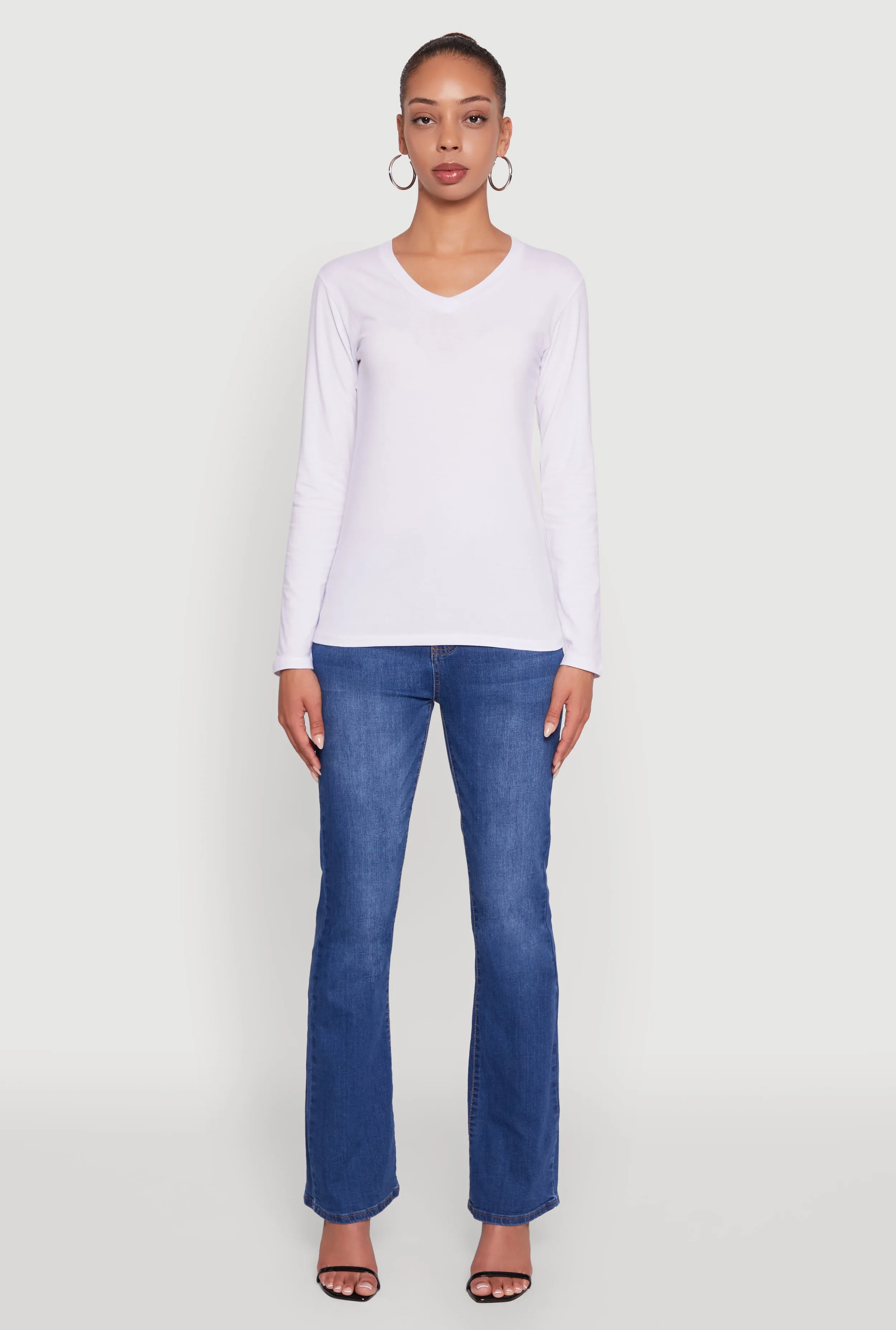 V-Neck Long Sleeve Solid T-Shirt sold by Rainbow product image thumbnail 3