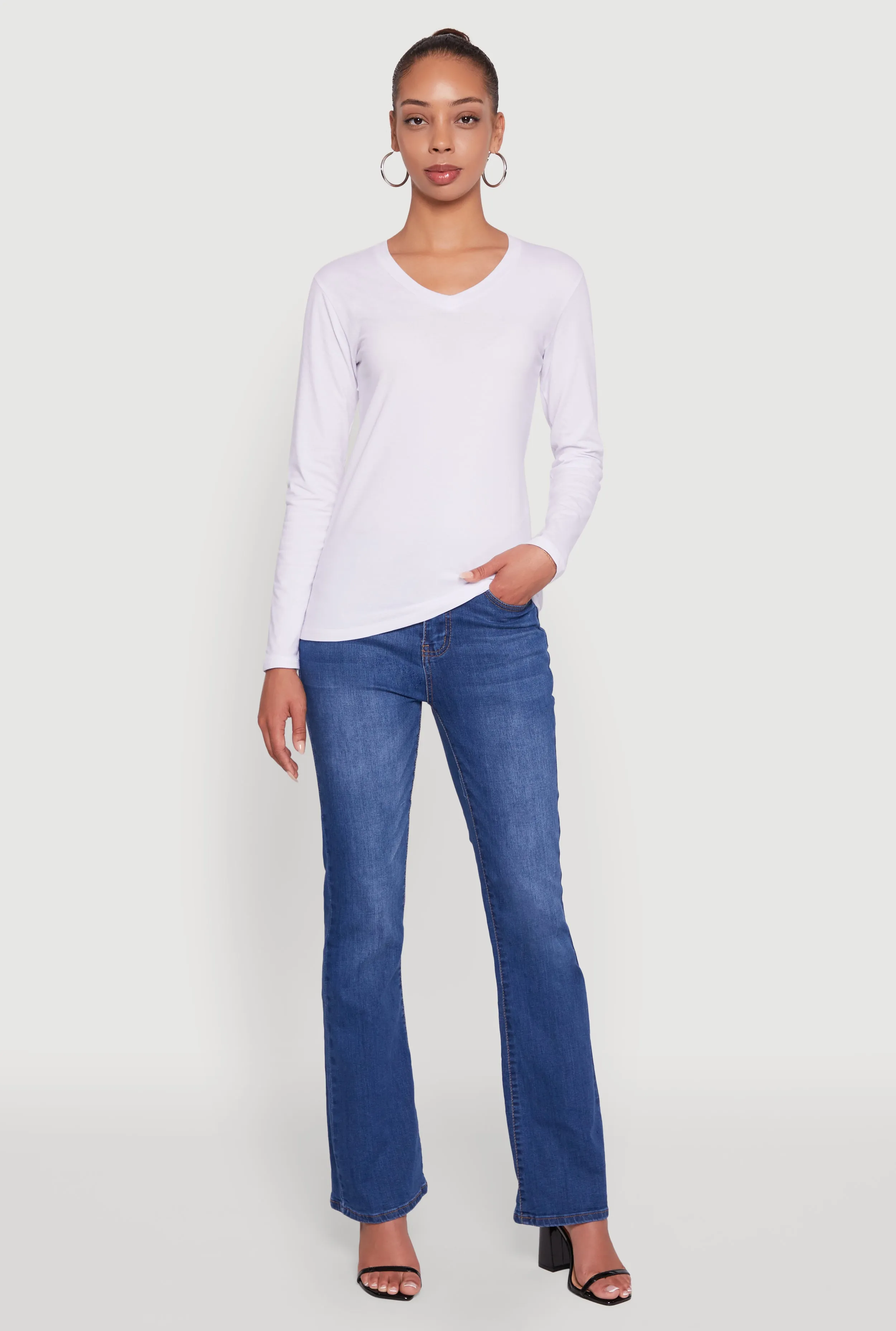 V-Neck Long Sleeve Solid T-Shirt sold by Rainbow