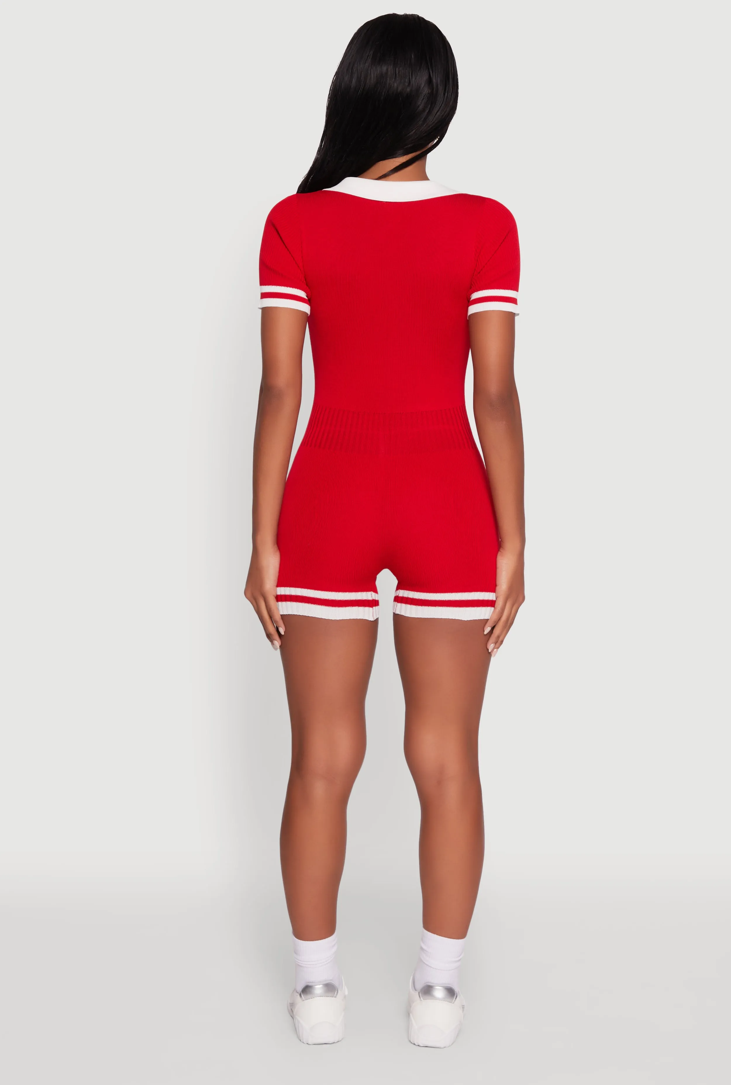Daisy Ribbed Knit Varsity Stripe Button Front Romper sold by Rainbow product image thumbnail 5