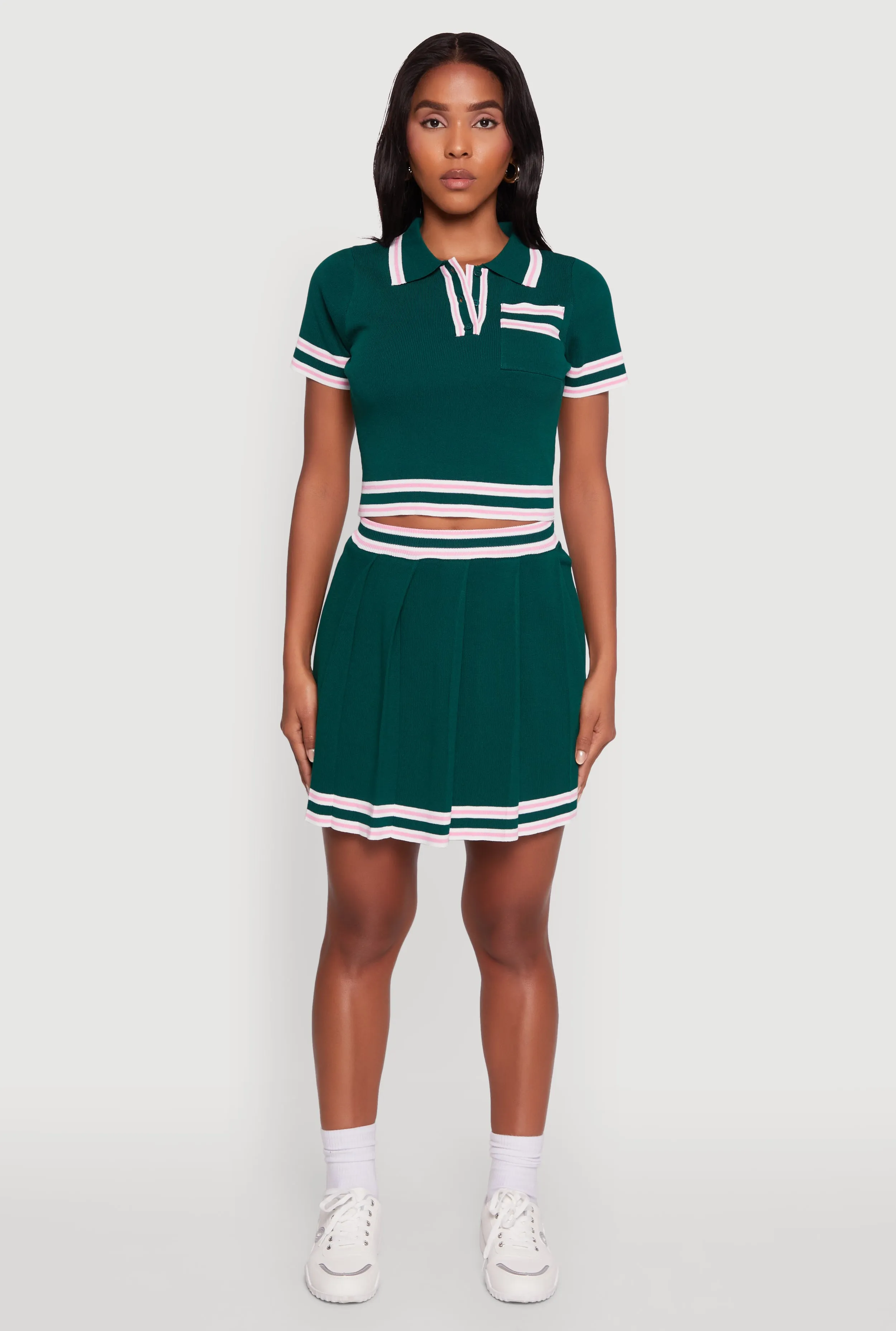 Daisy Varsity Stripe Trim Cropped Polo Shirt sold by Rainbow product image thumbnail 3