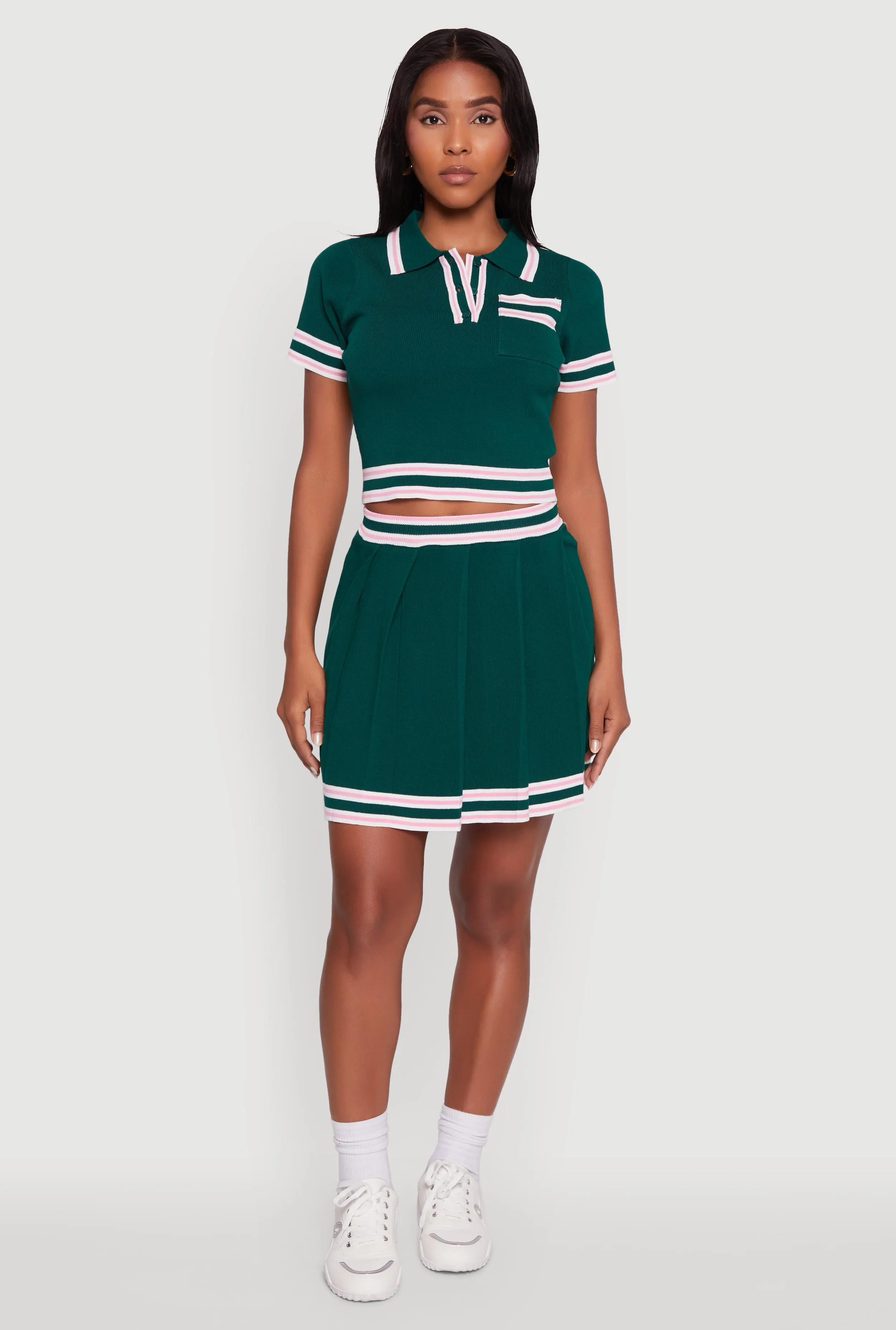 Daisy Varsity Stripe Trim Cropped Polo Shirt sold by Rainbow product image thumbnail 2