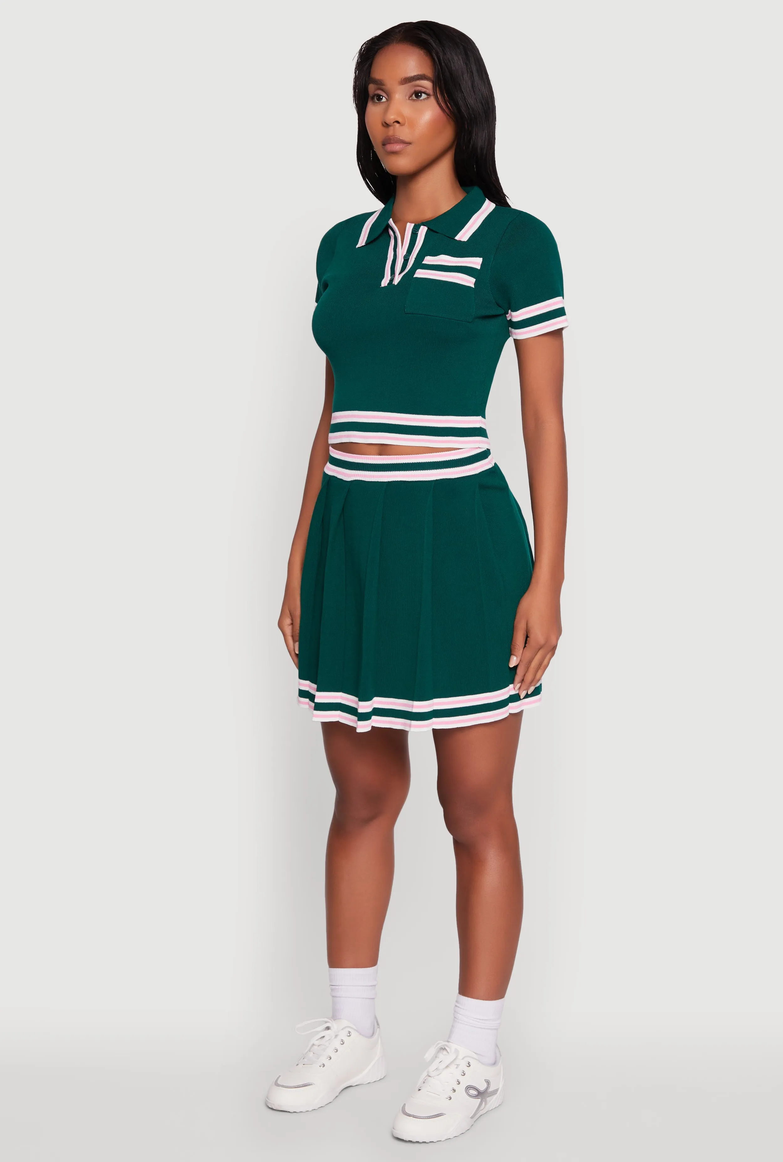 Daisy Varsity Stripe Trim Cropped Polo Shirt sold by Rainbow product image thumbnail 5