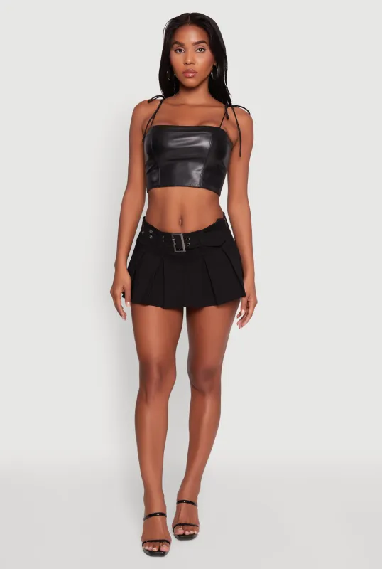 Faux Leather Tie Strap Cropped Bustier Top sold by Rainbow