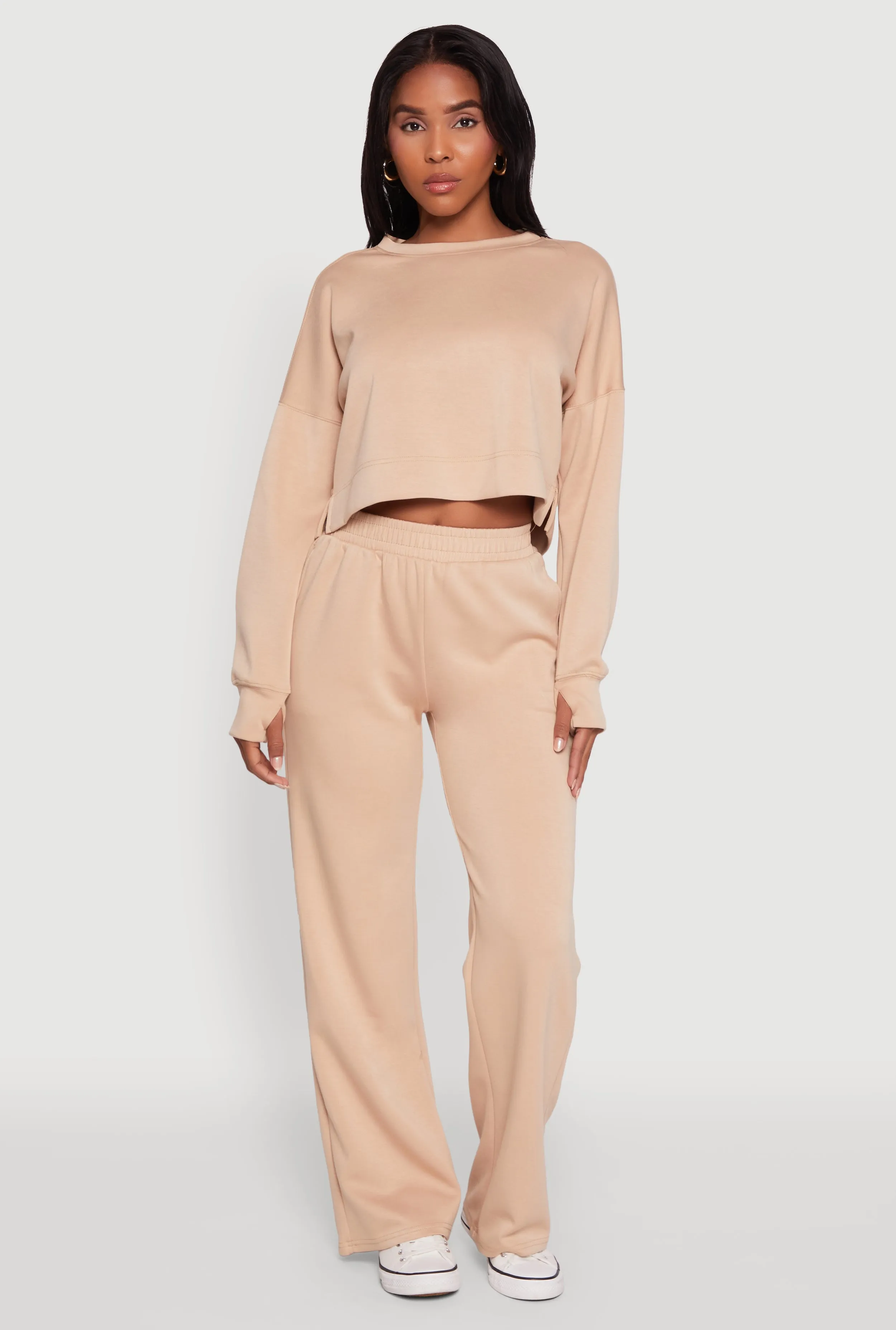 Crew Neck Long Sleeve Crop Top sold by Rainbow product image thumbnail 2