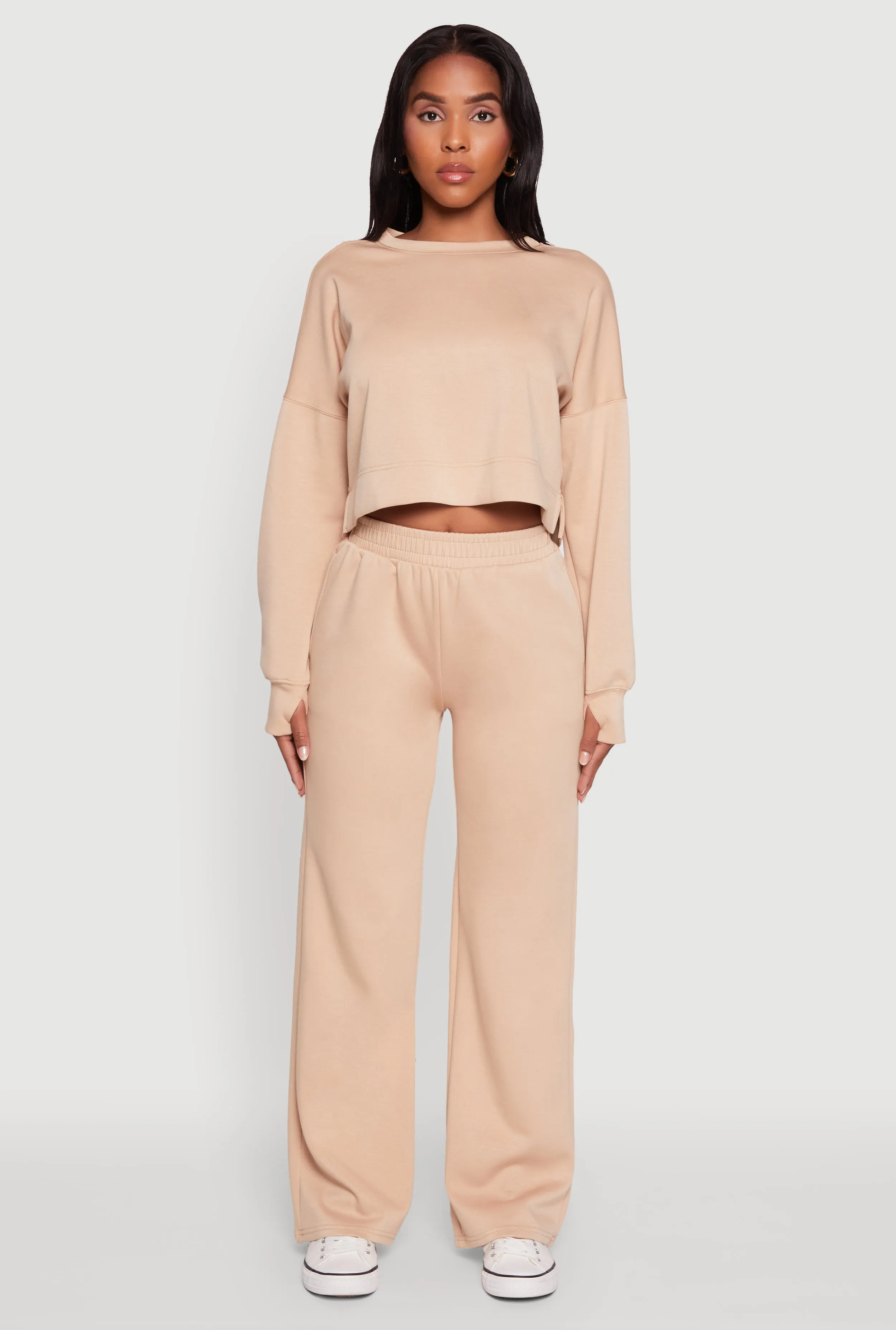 Crew Neck Long Sleeve Crop Top sold by Rainbow product image thumbnail 3