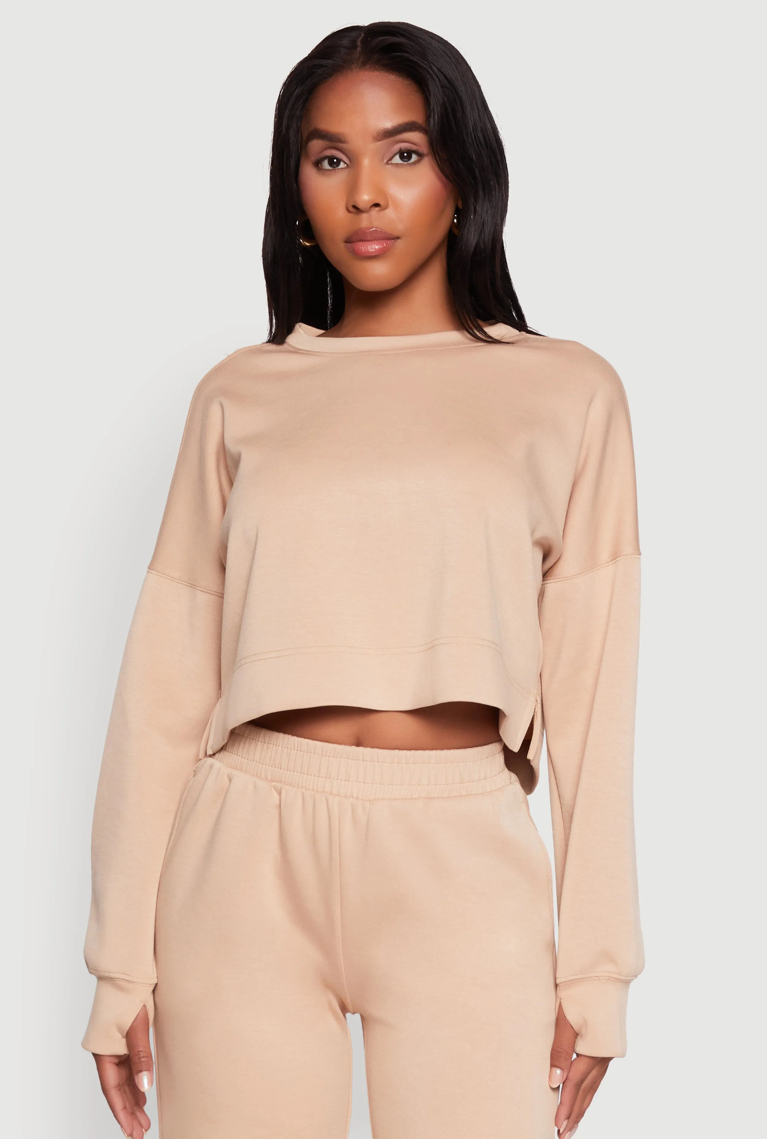 Crew Neck Long Sleeve Crop Top sold by Rainbow
