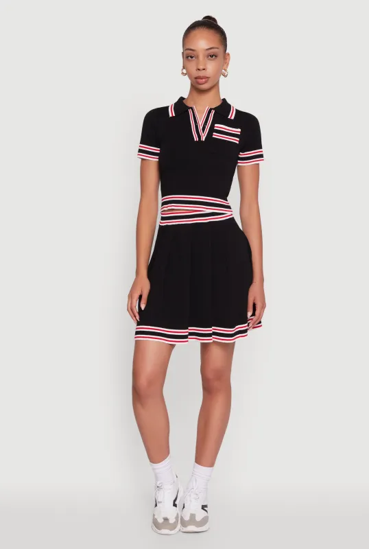 Daisy High Waisted Pleated Skirt with Varsity Stripe Detail sold by Rainbow
