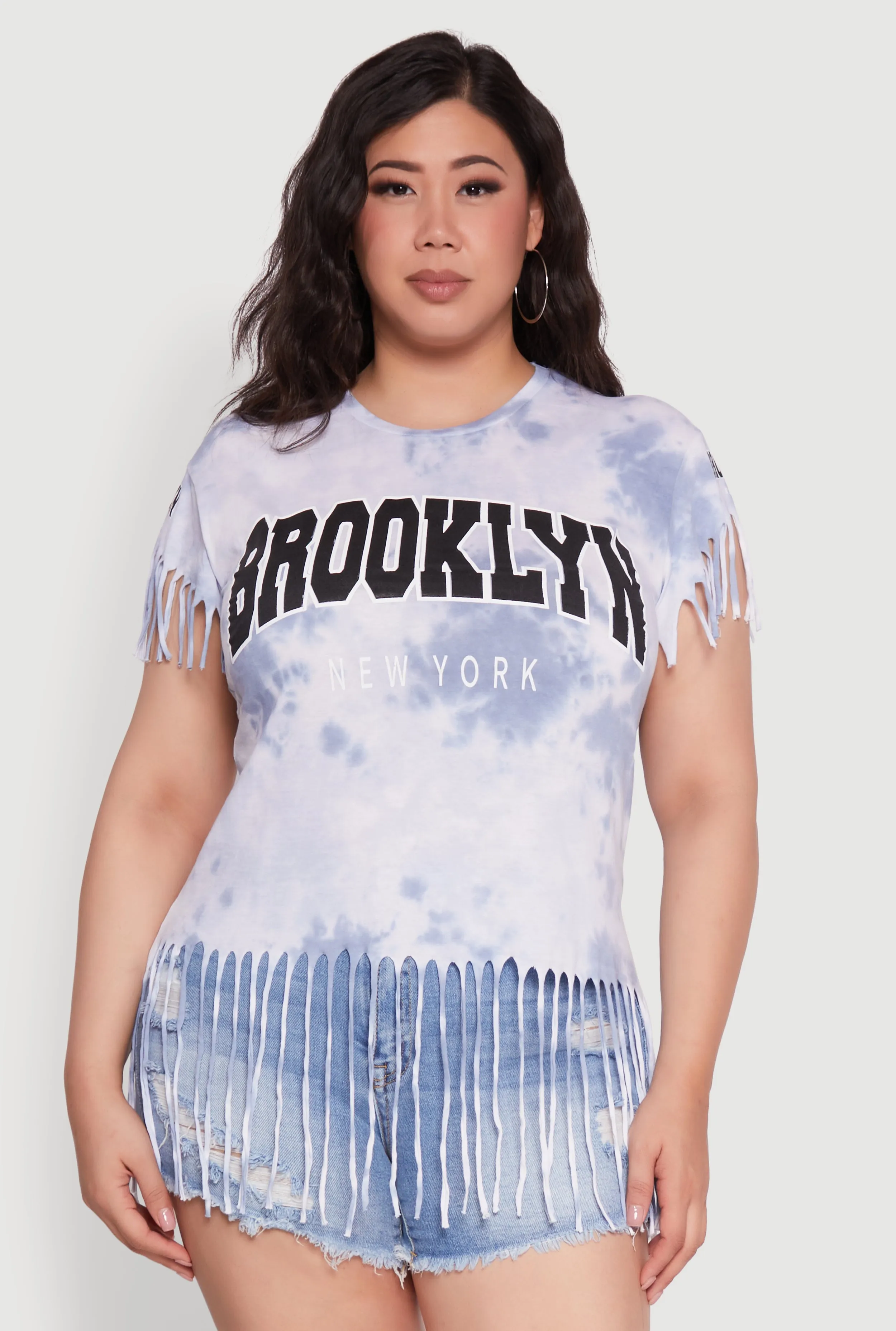 Plus Size Tie Dye Brooklyn Graphic Fringe Hem Tee sold by Rainbow product image thumbnail 2
