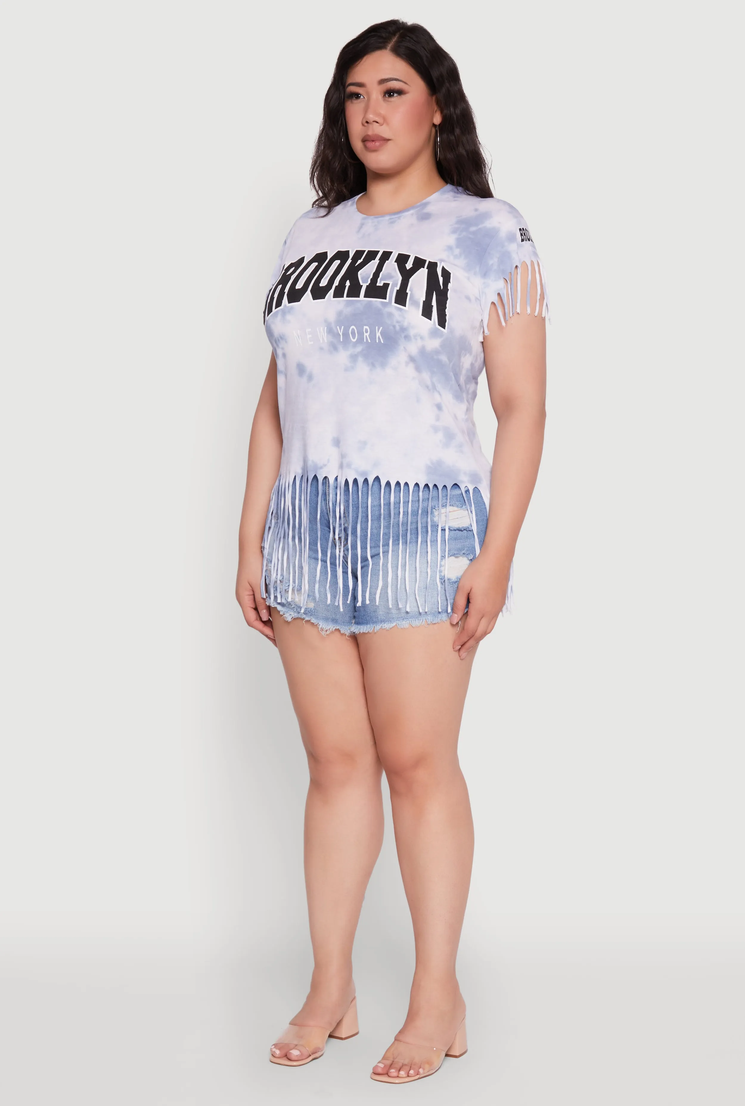 Plus Size Tie Dye Brooklyn Graphic Fringe Hem Tee sold by Rainbow product image thumbnail 5