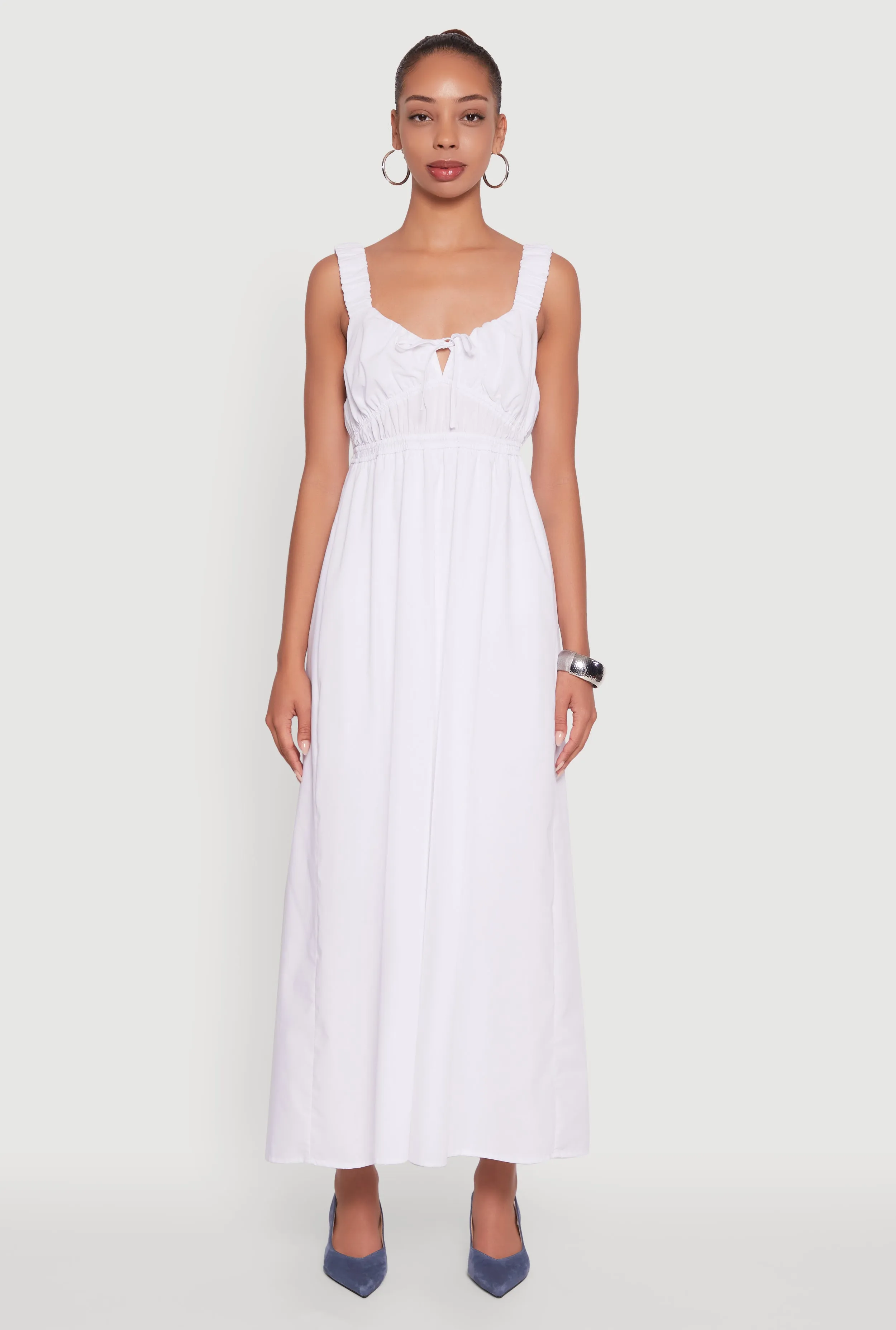 Poplin Sleeveless Scoop Neck Tie Front Maxi Dress sold by Rainbow product image thumbnail 2
