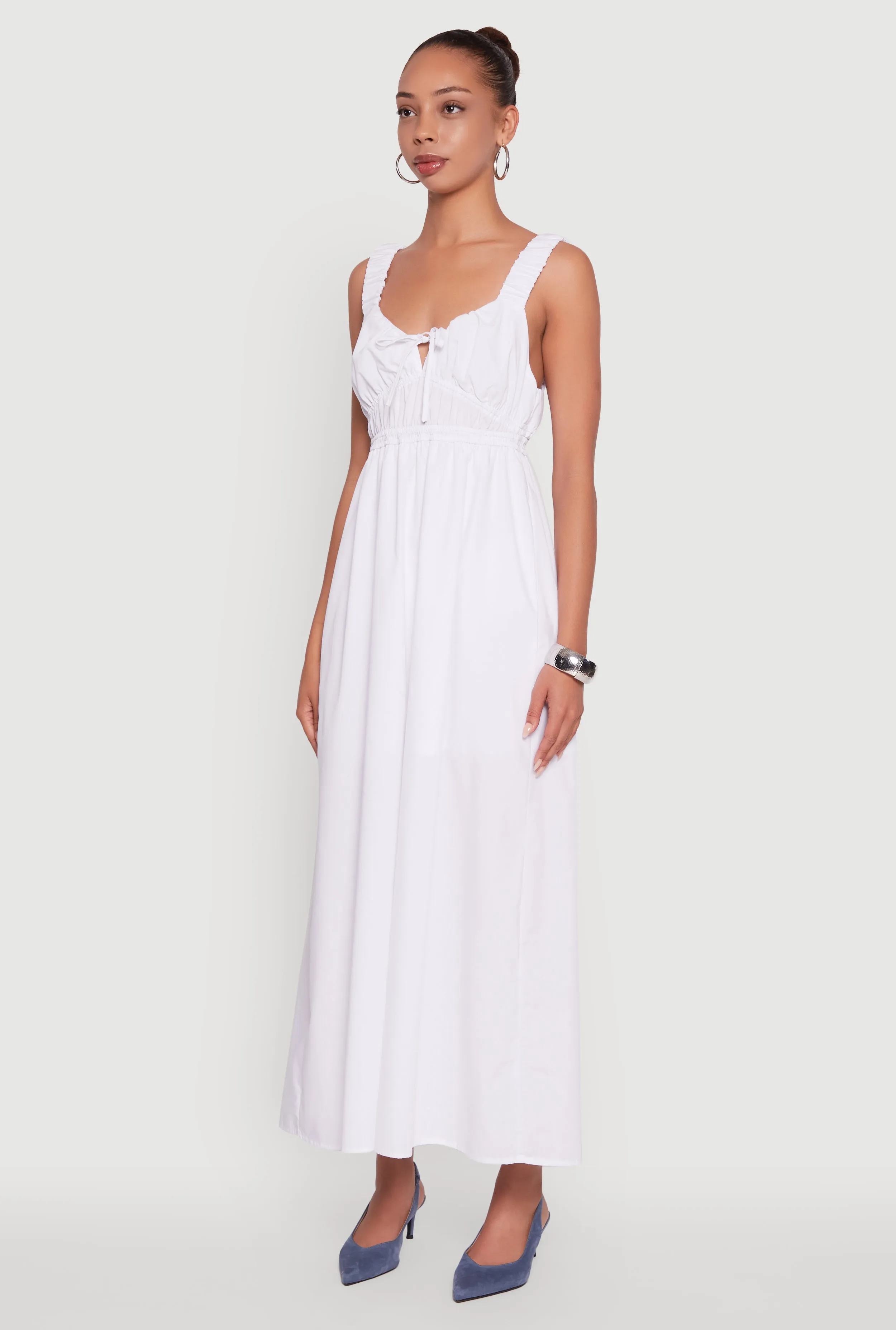 Poplin Sleeveless Scoop Neck Tie Front Maxi Dress sold by Rainbow product image thumbnail 3