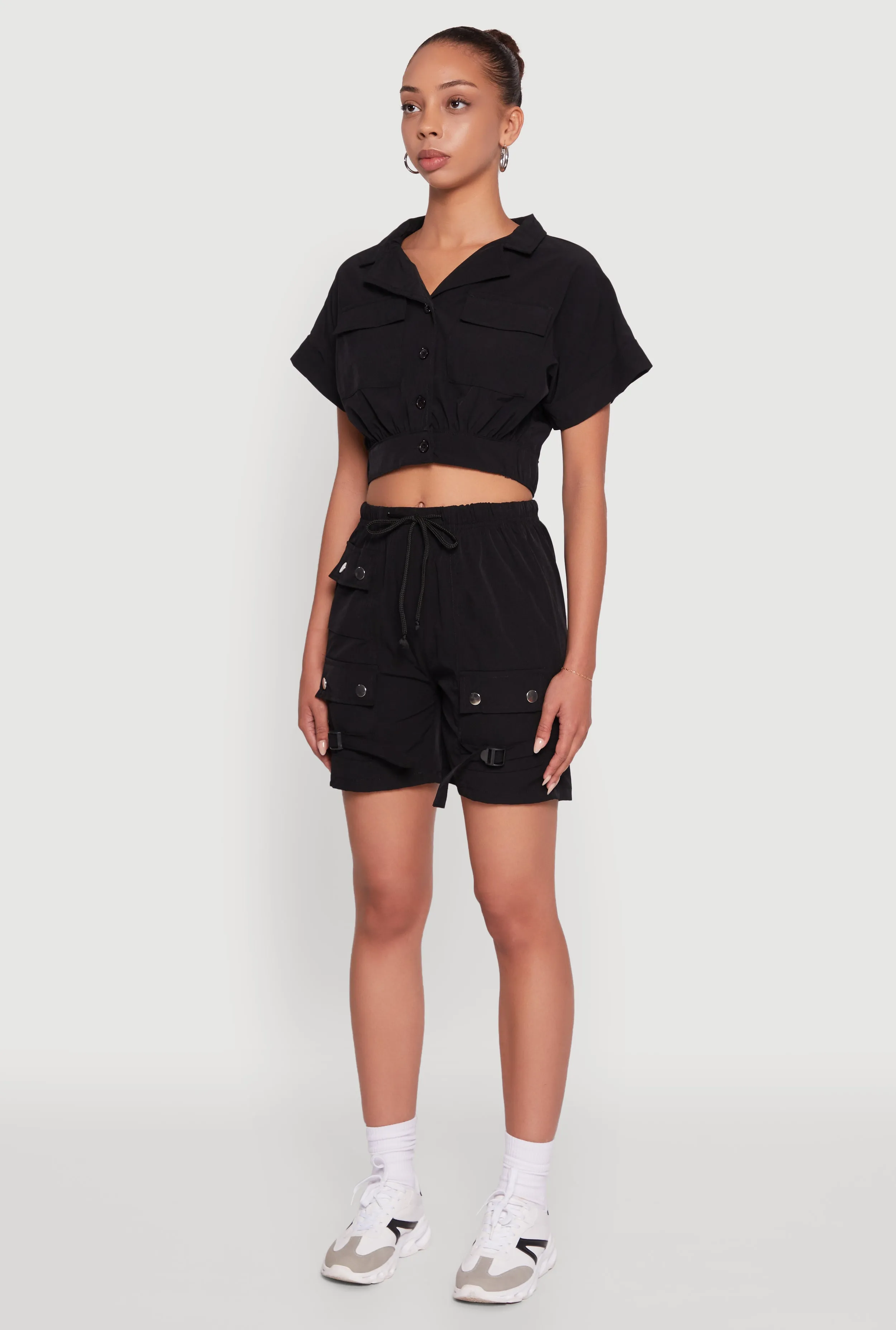 Dolman Sleeve Button Front Shirt Collar Crop Top sold by Rainbow product image thumbnail 5