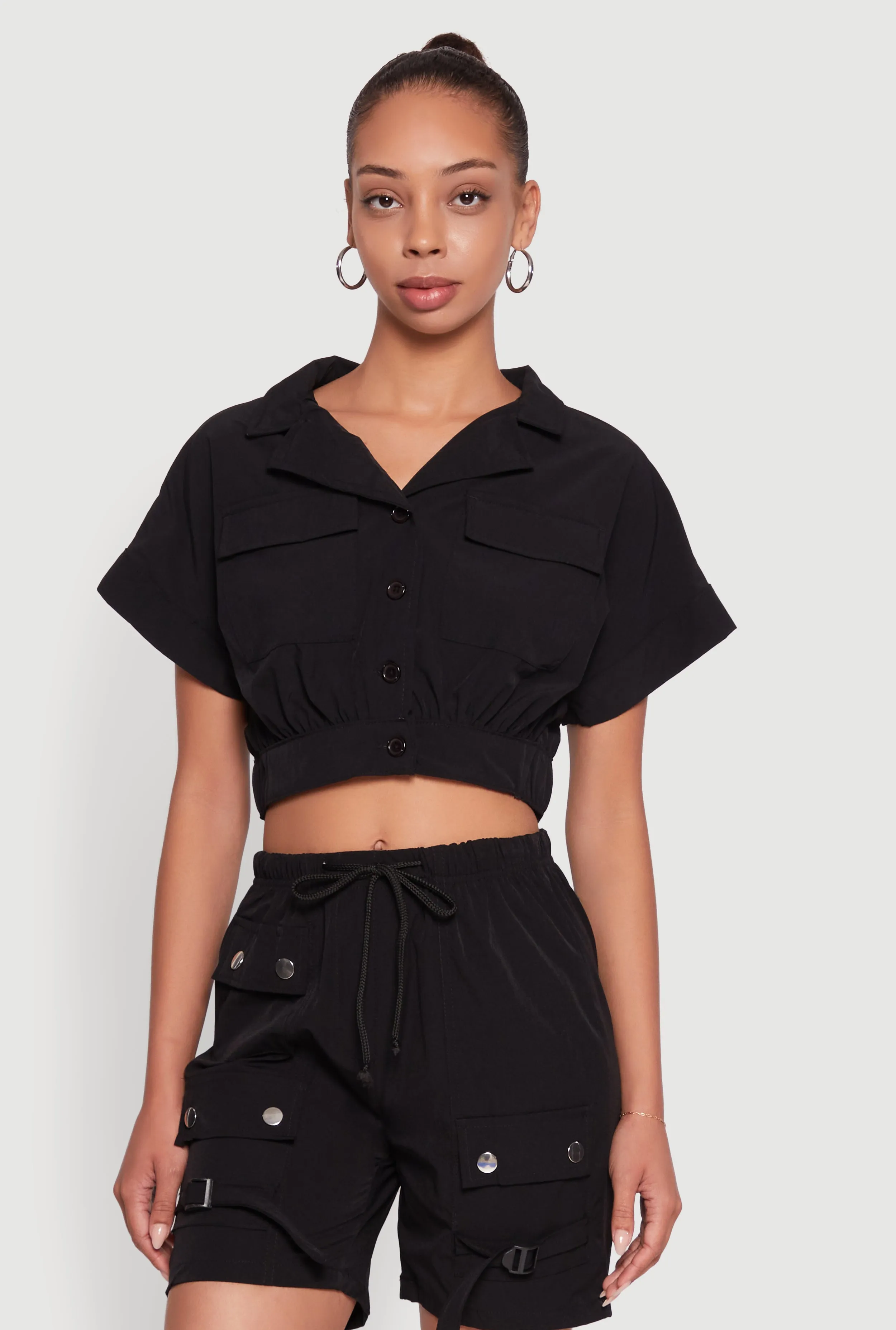 Dolman Sleeve Button Front Shirt Collar Crop Top sold by Rainbow product image thumbnail 2