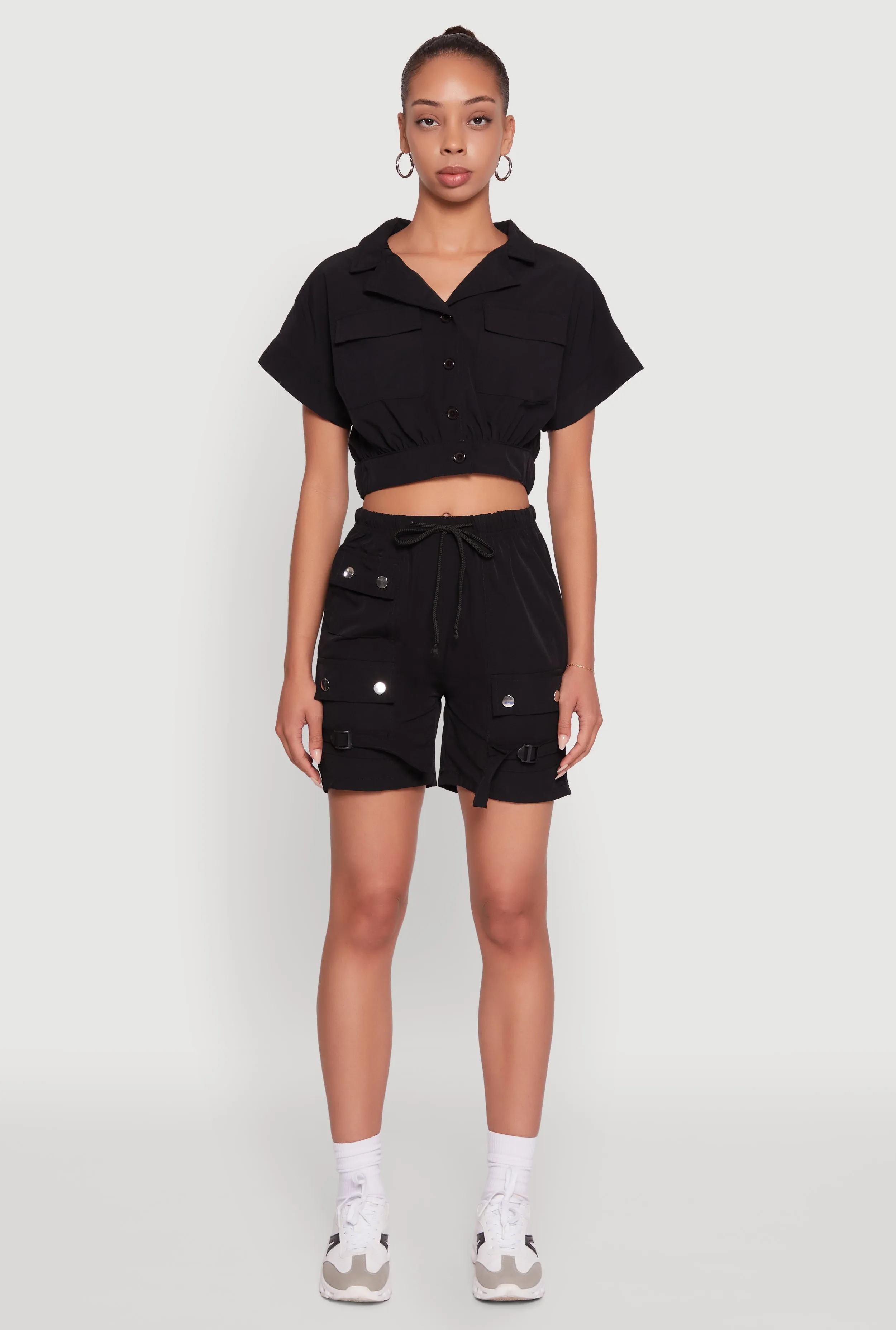 Dolman Sleeve Button Front Shirt Collar Crop Top sold by Rainbow product image thumbnail 3