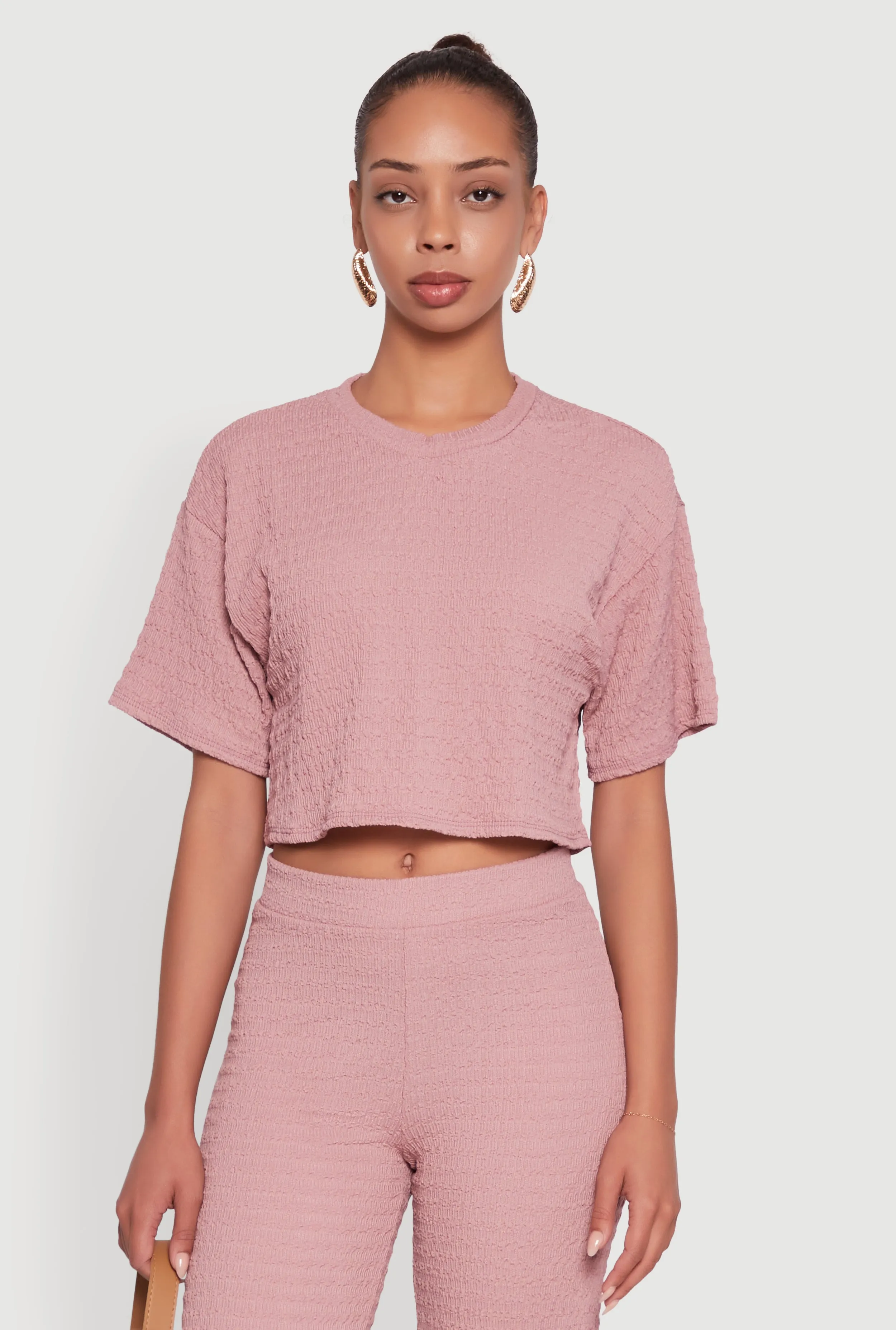 Textured Knit Boxy Crop Top sold by Rainbow