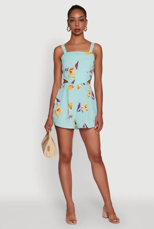 Floral Print Crepe Knit Sleeveless Romper sold by Rainbow