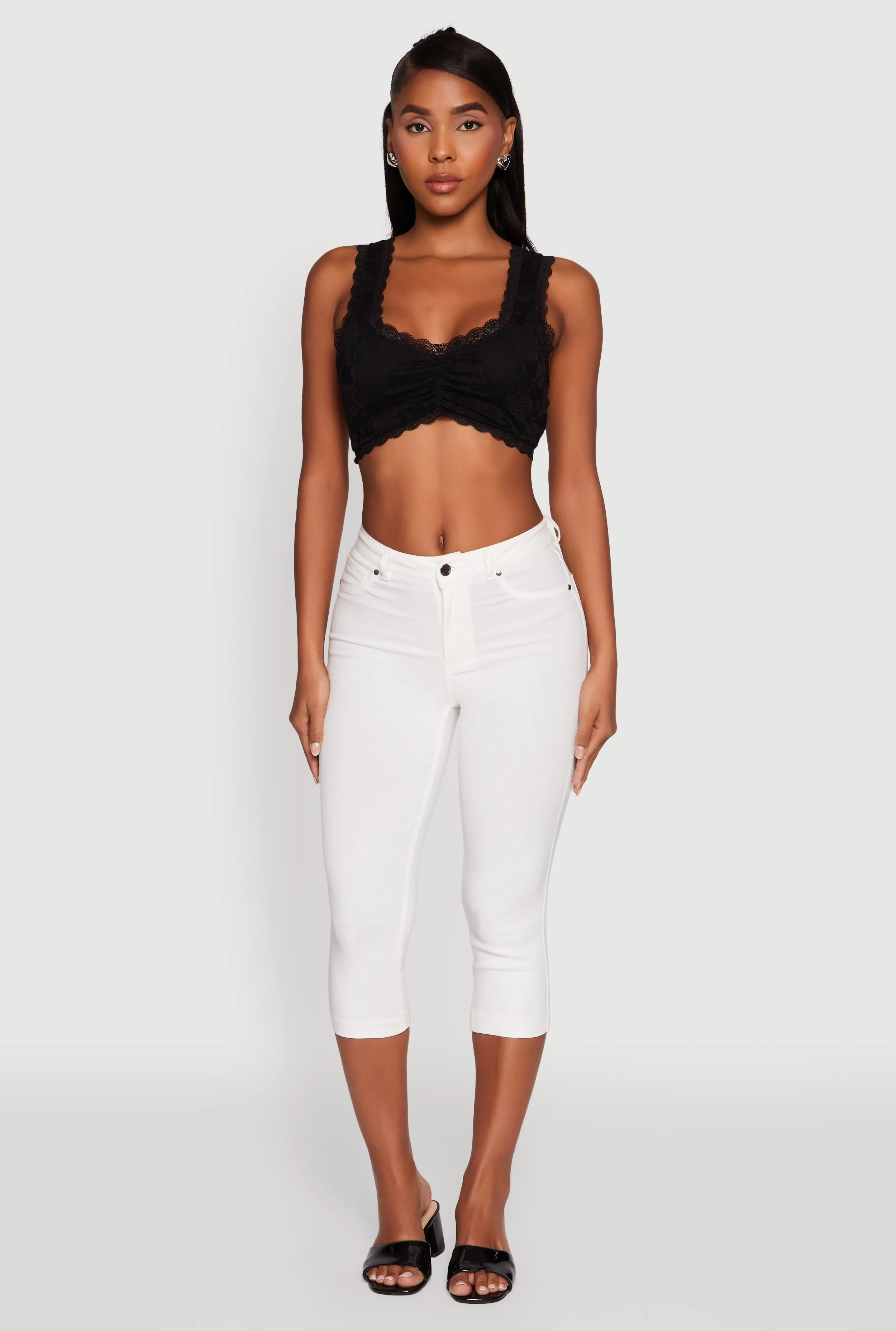 Scalloped Lace Trim V Neck Crop Top sold by Rainbow