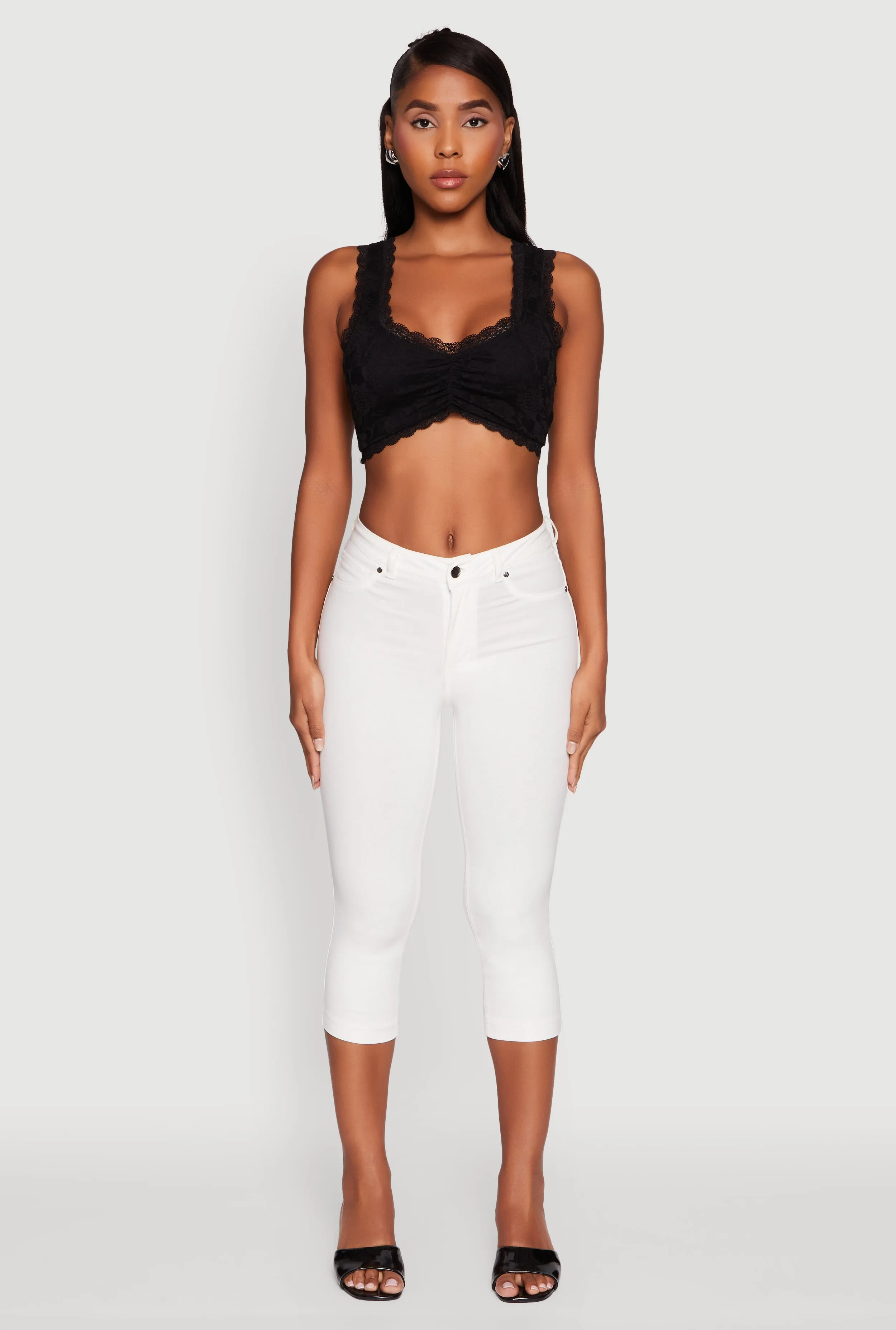 Scalloped Lace Trim V Neck Crop Top sold by Rainbow product image thumbnail 3