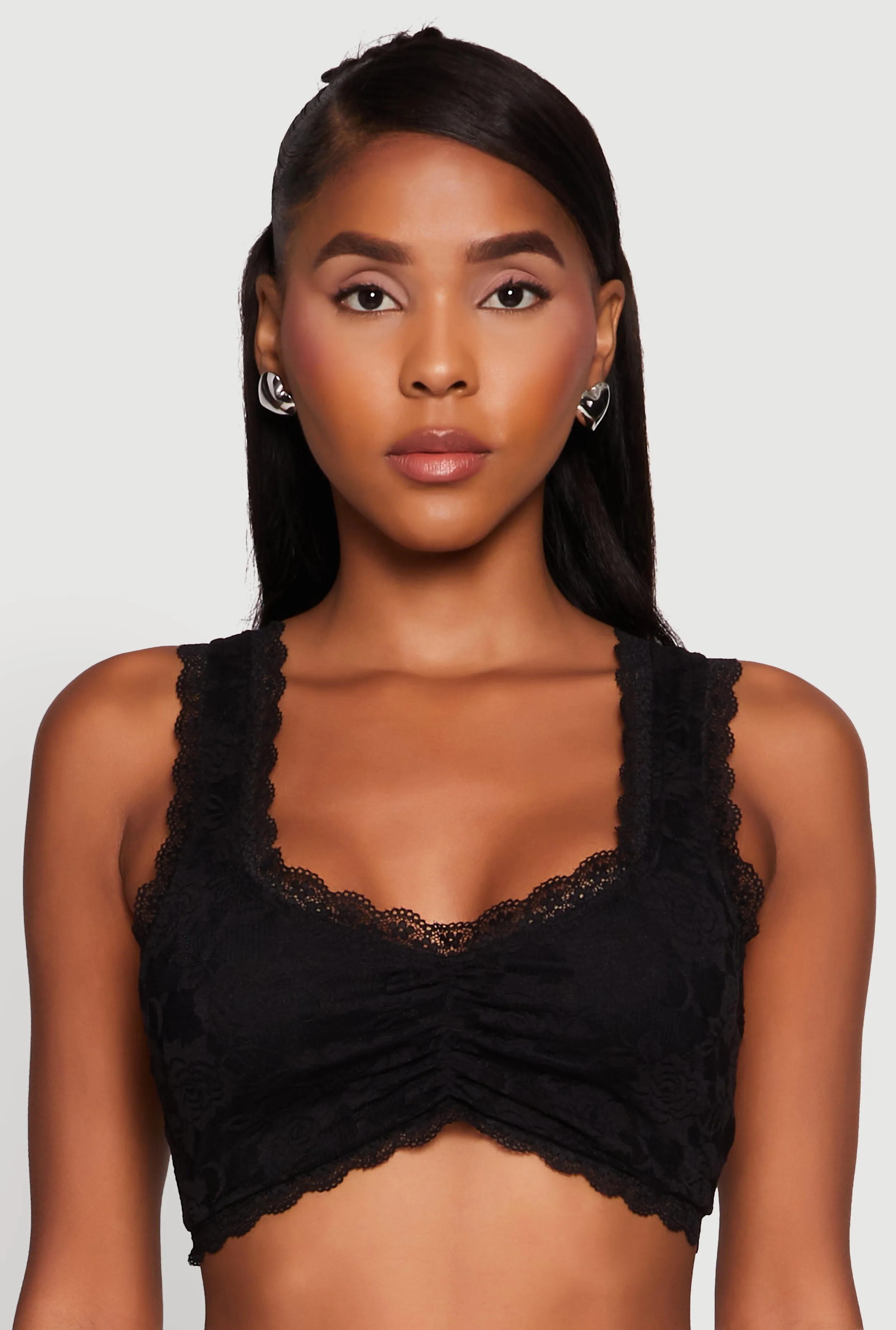 Scalloped Lace Trim V Neck Crop Top sold by Rainbow product image thumbnail 2