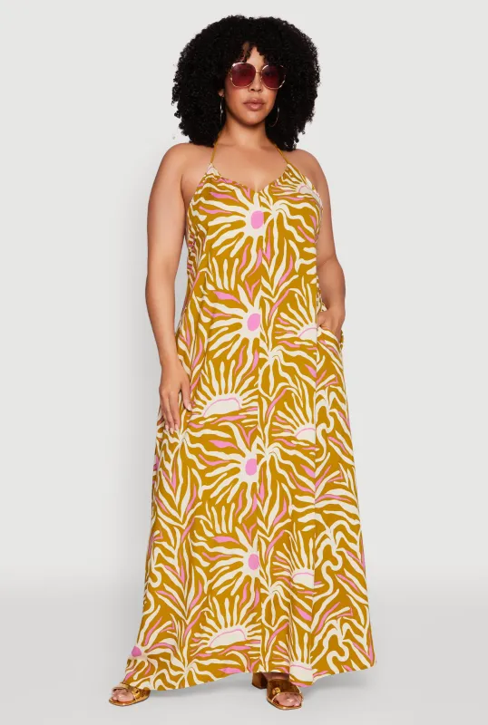 Plus Size Printed Pattern Open Back Maxi Dress sold by Rainbow