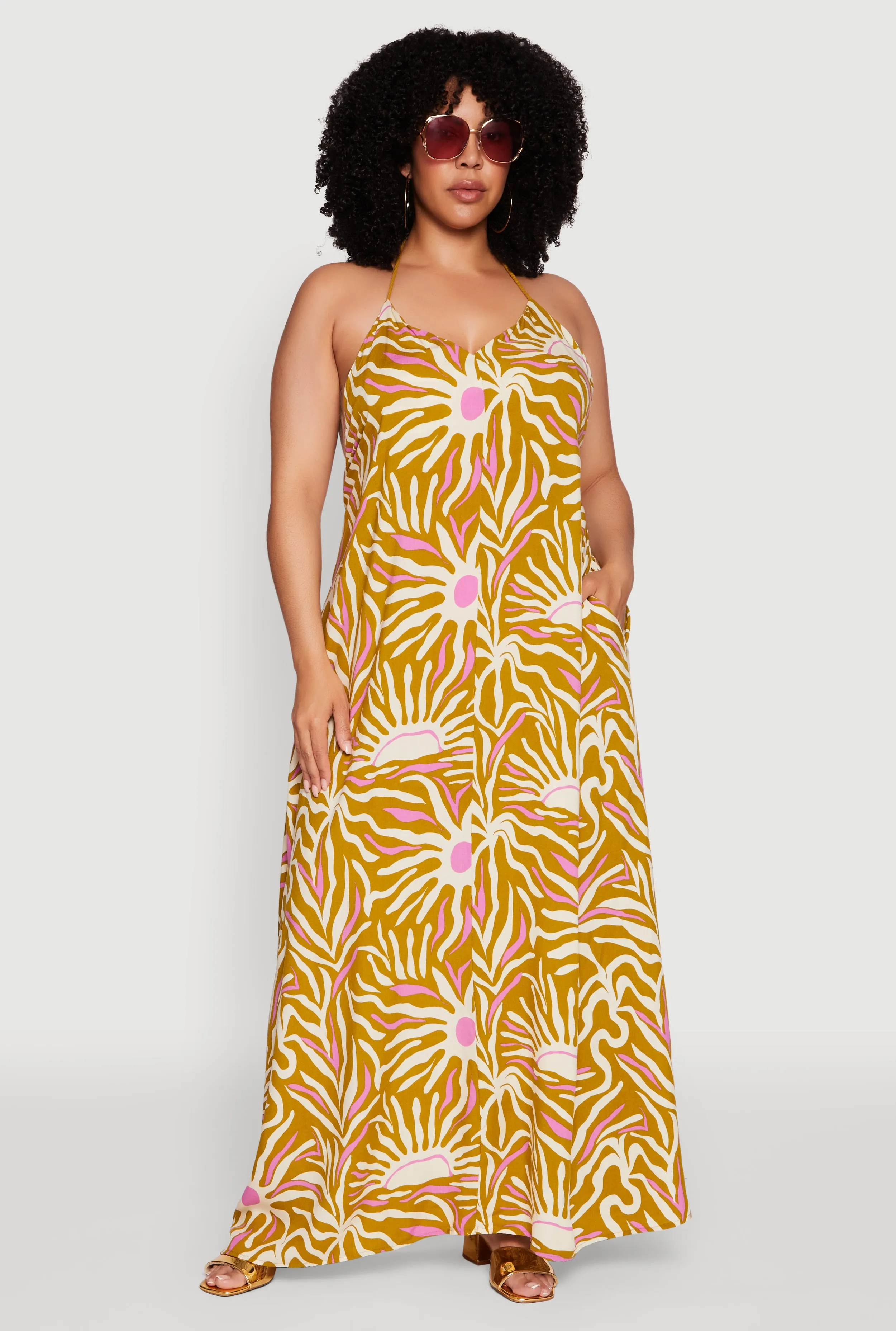 Plus Size Printed Pattern Open Back Maxi Dress sold by Rainbow