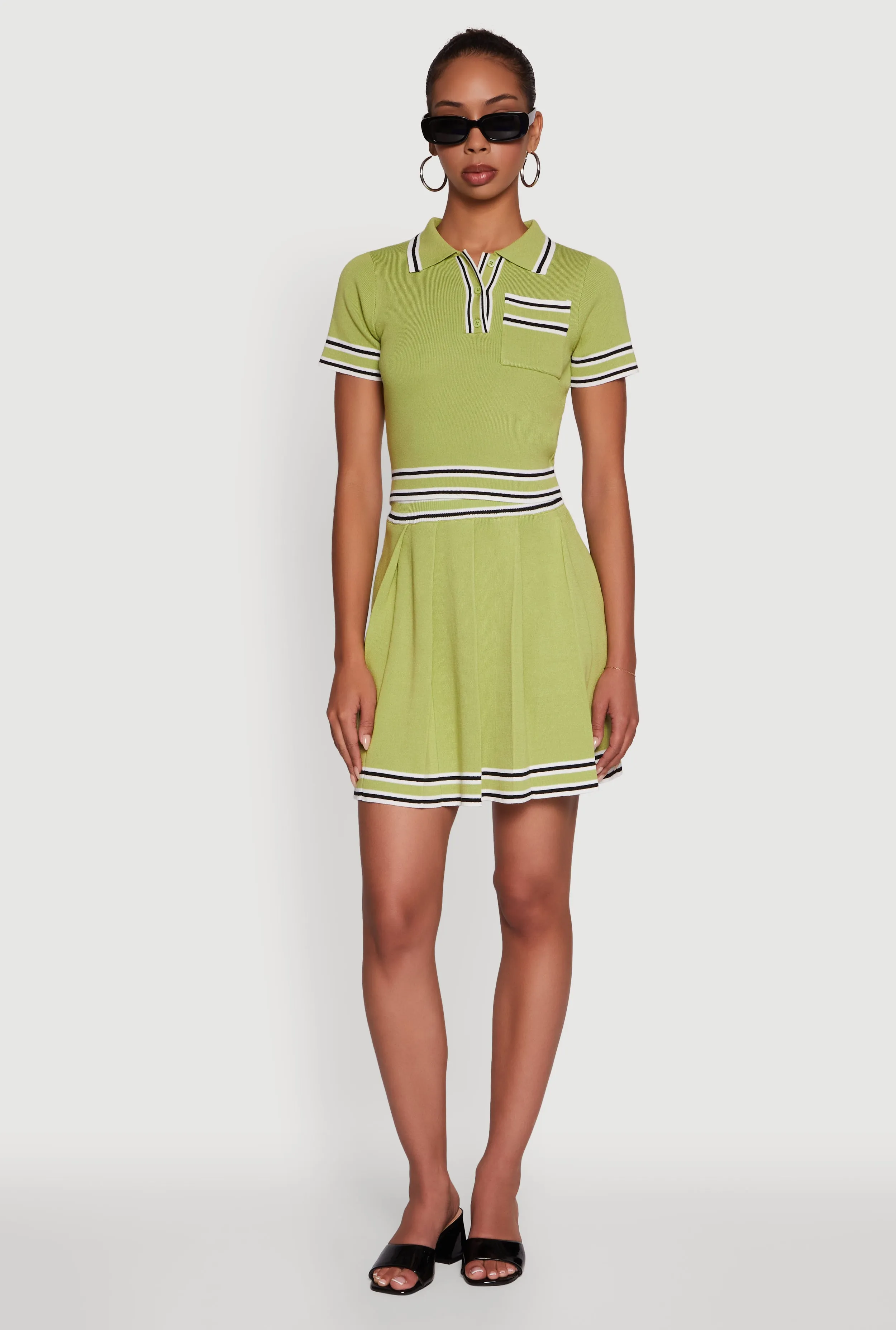 Daisy Varsity Stripe Trim Cropped Polo Shirt sold by Rainbow product image thumbnail 3